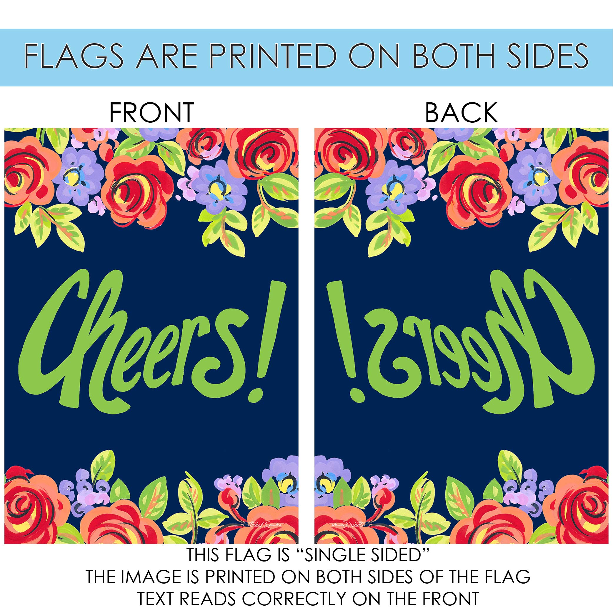 Toland Home Garden 1012402 Green Floral Cheers Double-Sided Garden Flag - 28x40 Inch Outdoor Yard Decoration for House, Patio & Seasonal Celebrations