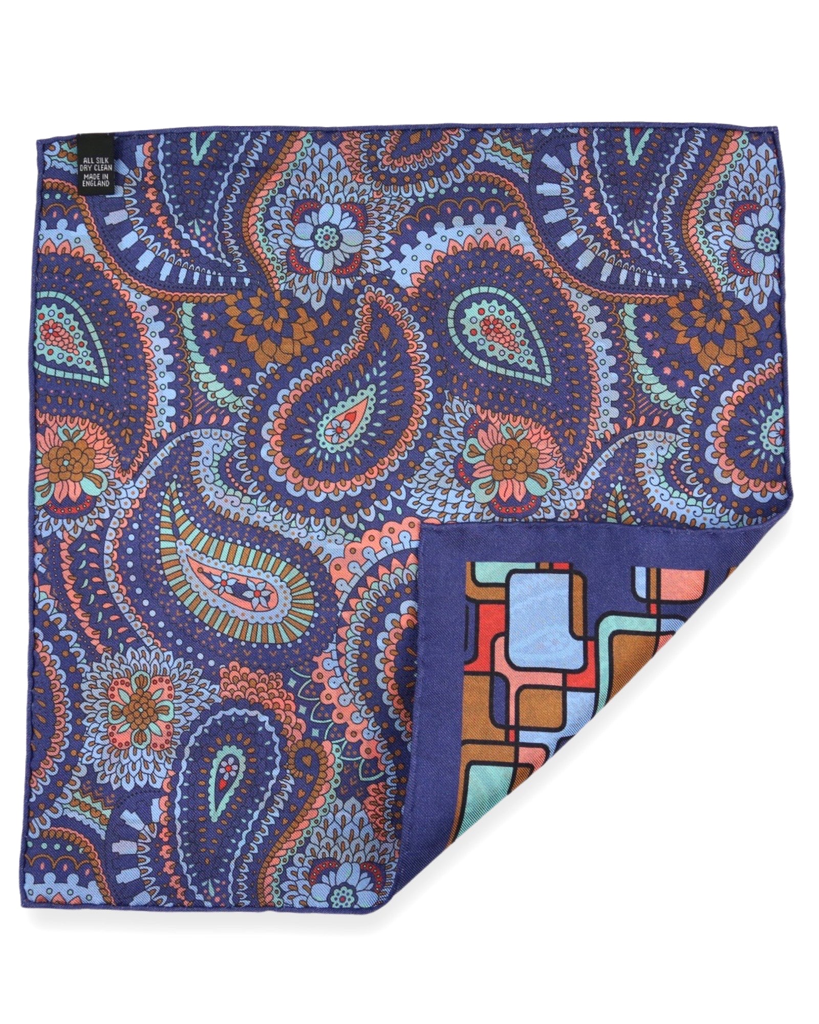 DÉCLIC Maxwell Reversible Pocket Square - Blue Silk Handkerchief for Men | Perfect for Weddings, Business Meetings & Formal Events