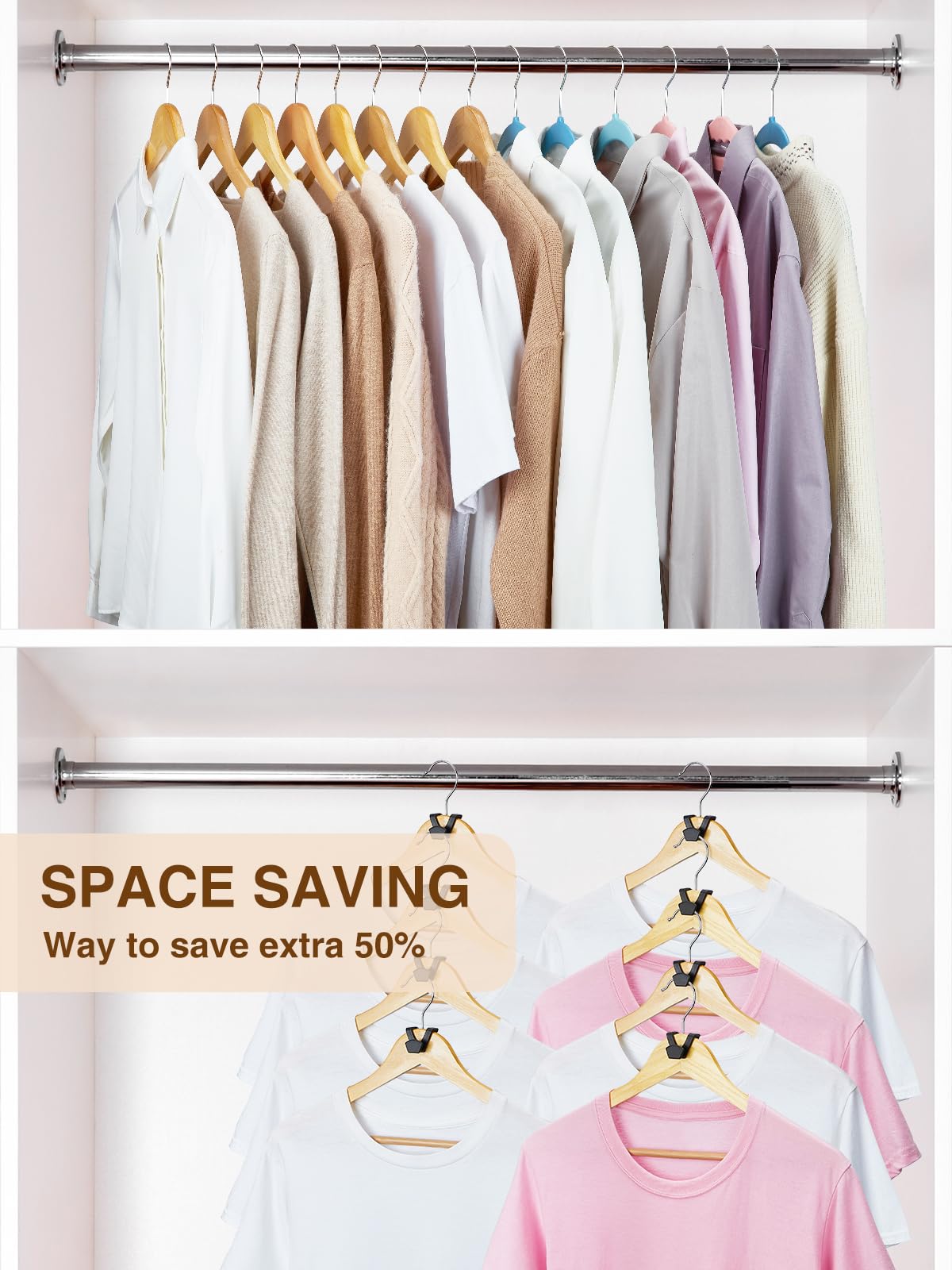 Smartor 60 Pack Clothes Hanger Connector Hooks - Space Saving Closet Organizer, Stackable Hangers & Cascading Hooks for Wardrobe Storage - Perfect for Small Closets, Dorm Rooms & Apartment Organization (Black)