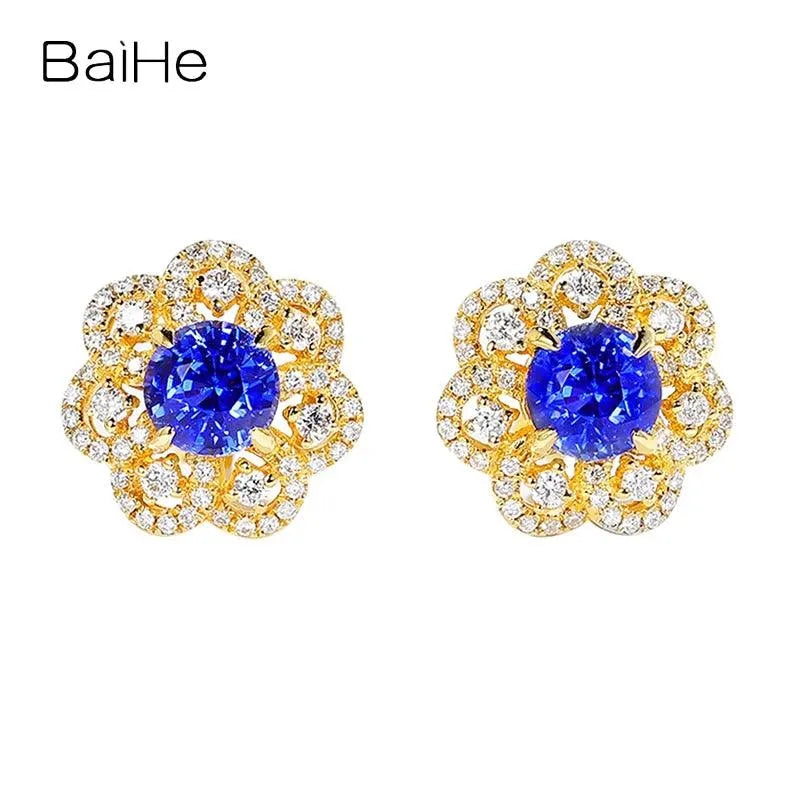 14K White Gold Natural Ruby & Sapphire Flower Stud Earrings for Women - Diamond Accent Fine Jewelry - Perfect for Weddings, Anniversaries & Special Occasions