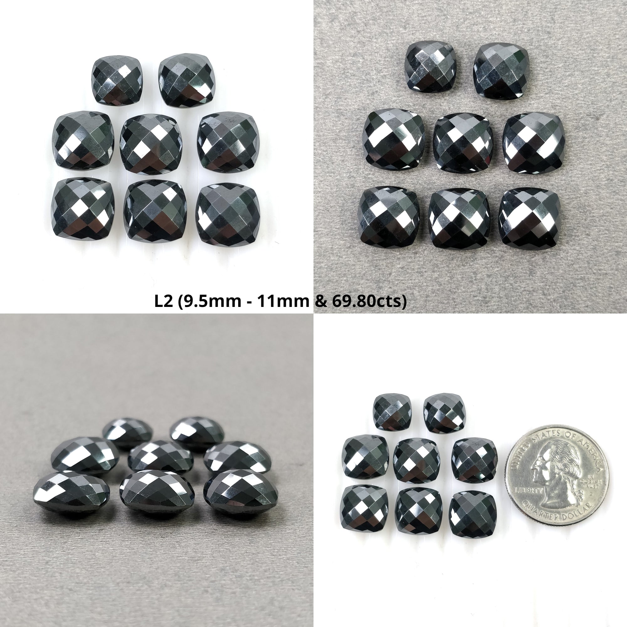 Natural Black Hematite Gemstone Checker Cut Briolette - Untreated, Unheated Cushion Shape (8pcs) for Jewelry Making, DIY Crafts & Healing Crystals