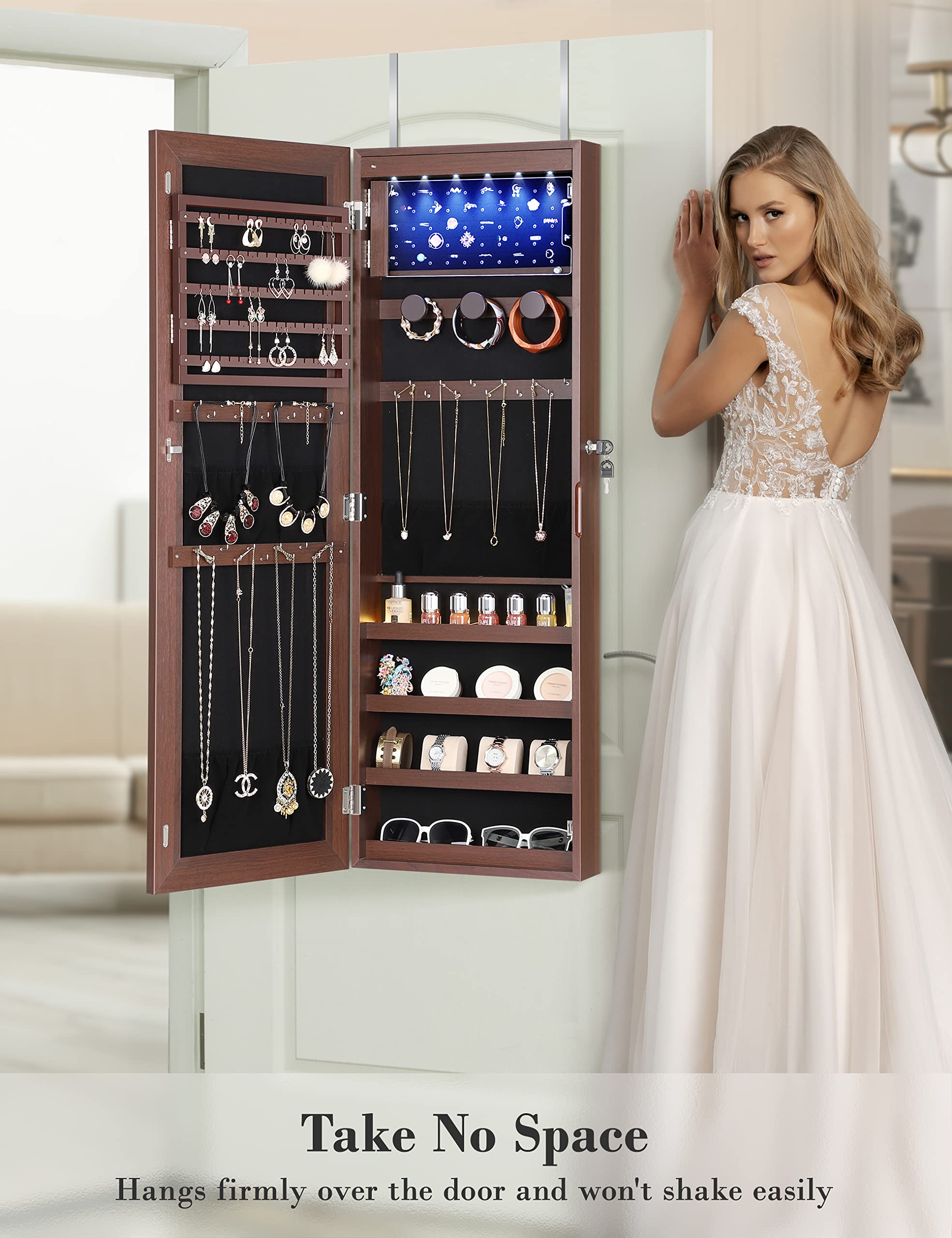 Nicetree 6 LED Vanity Mirror Jewelry Cabinet with Storage - 4.2