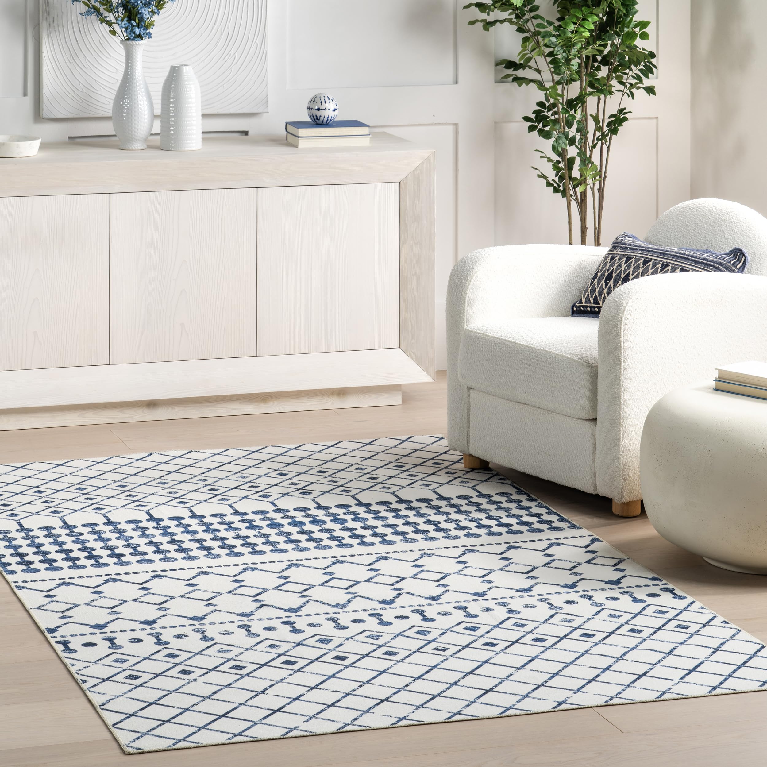 nuLOOM 5' x 8' Washable Area Rug - Stain Resistant, Non-Slip Backing, Low Profile - Perfect for Living Room, Bedroom & Dining Room - Blythe Blue | Soft & Durable for Home Decor, Pet-Friendly Floor Covering