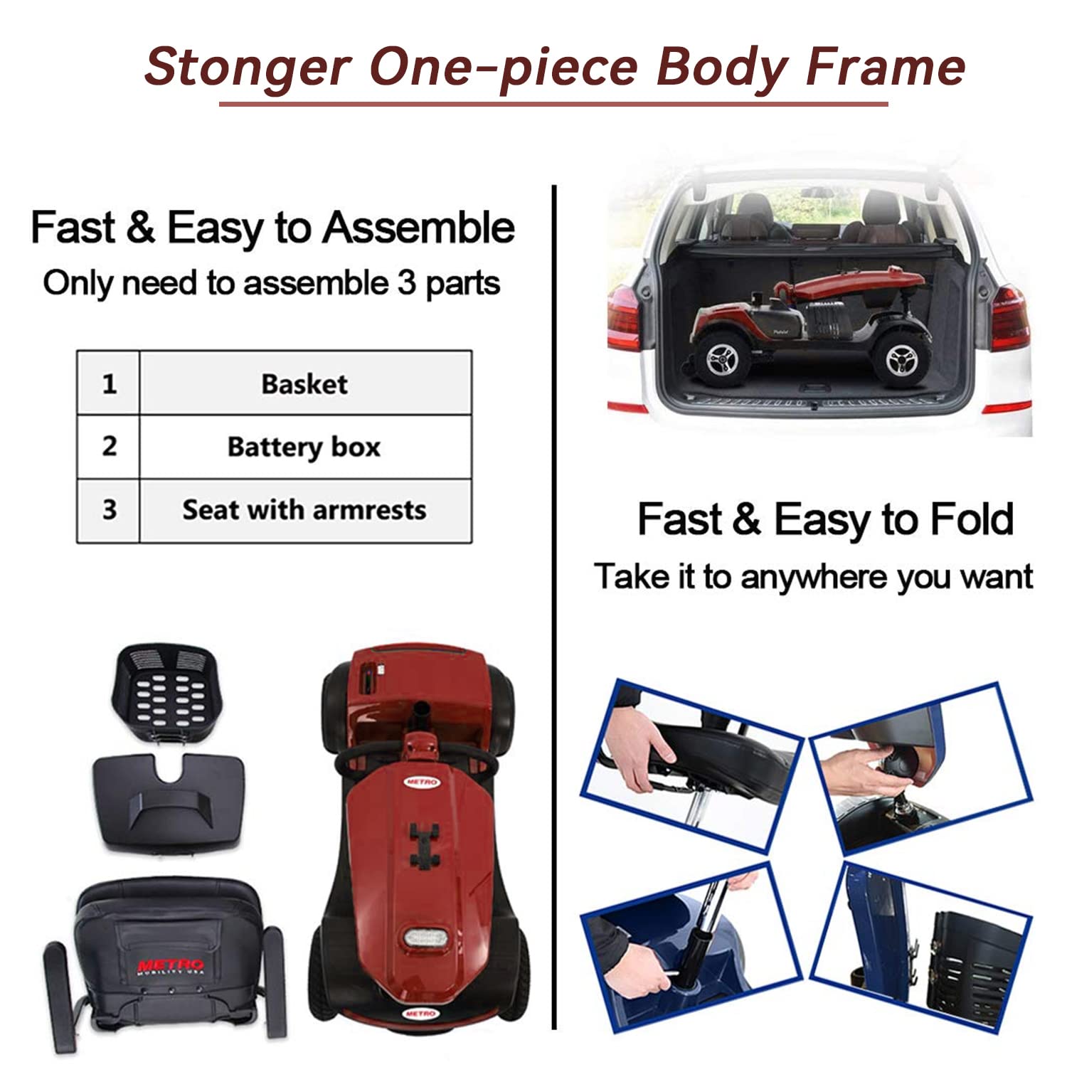 Lightweight Folding Electric Mobility Scooter for Seniors & Adults - 300LBS Capacity, USB Charging Port, Windshield (Red) | Perfect for Outdoor Travel, Shopping & Medical Needs
