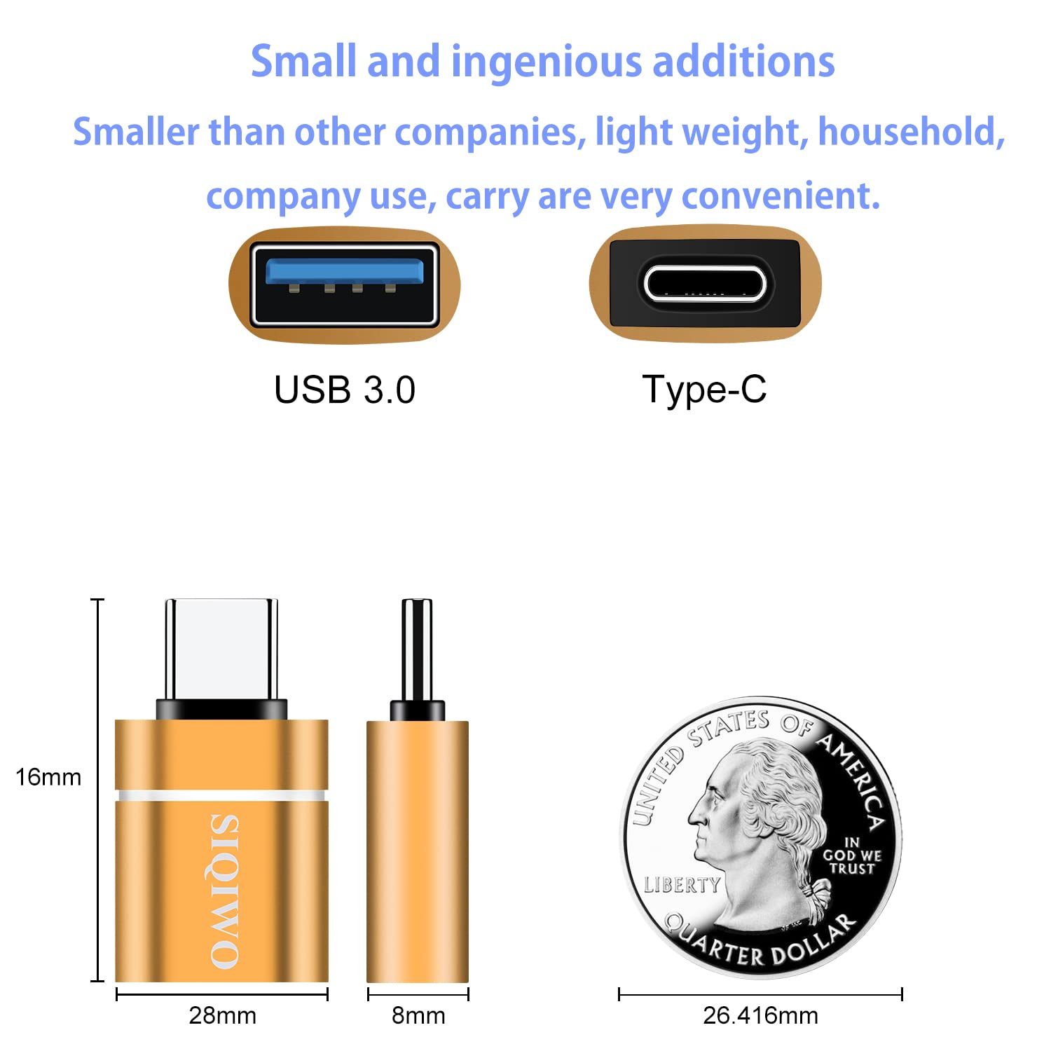 SIQIWO USB C to USB 3.0 OTG Adapter 2 Pack - Type C OTG Converter for MacBook Pro/Air, Dell XPS, Samsung Galaxy, Huawei, Surface Go - Fast Data Transfer & Charging for Laptops, Phones & Tablets