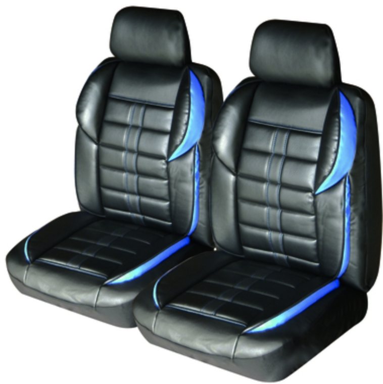 Premium Leather-Look Seat Covers - Airbag Compatible & Safe - Black/Blue Carbon Fiber Design - Perfect for Cars, Trucks & SUVs - Enhances Interior Style & Protection