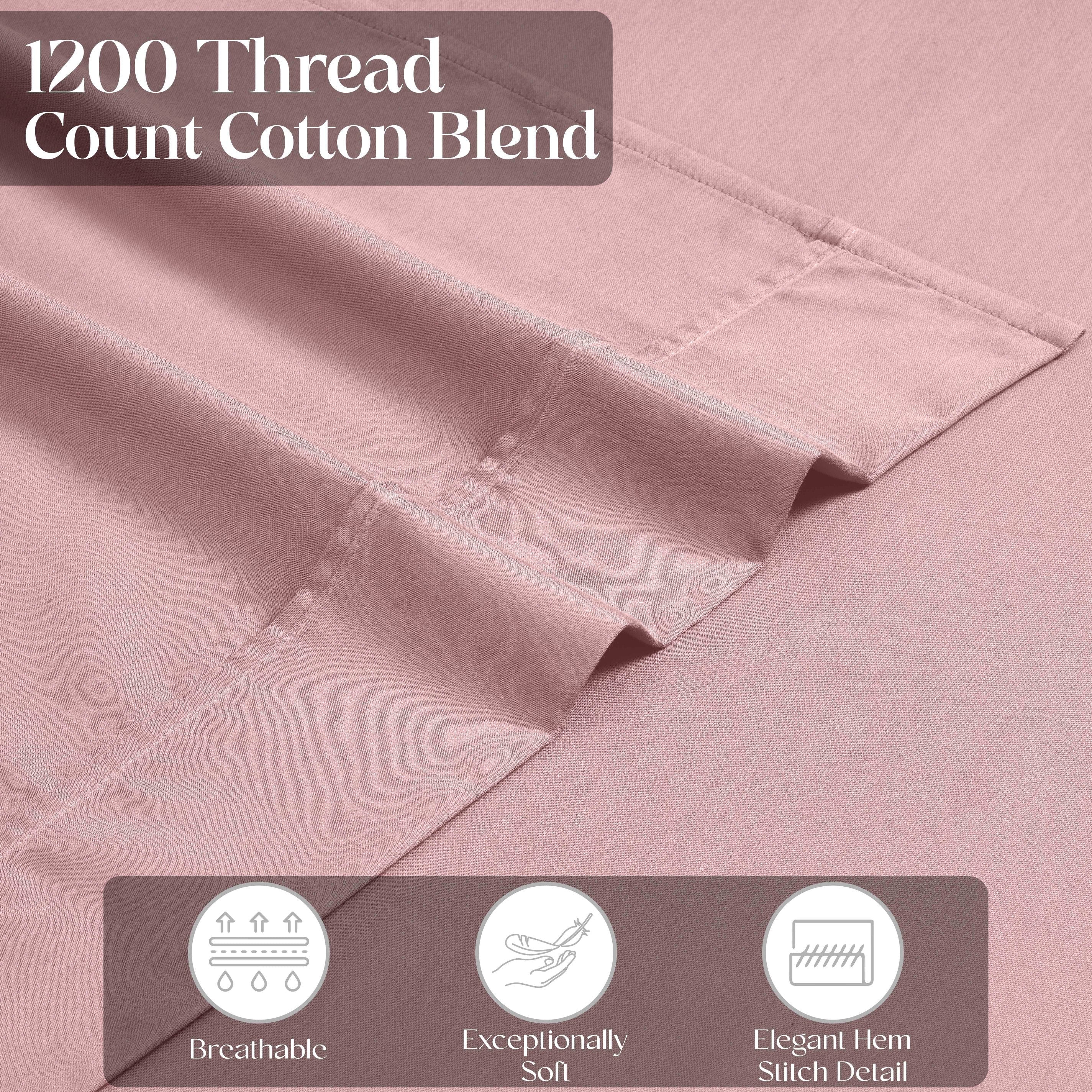 1200 Thread Count Cotton Rich Solid Deep Pocket Bed Sheet Set - Queen Size, Ultra Soft & Breathable - Perfect for Luxury Hotels, Guest Rooms & Master Bedrooms