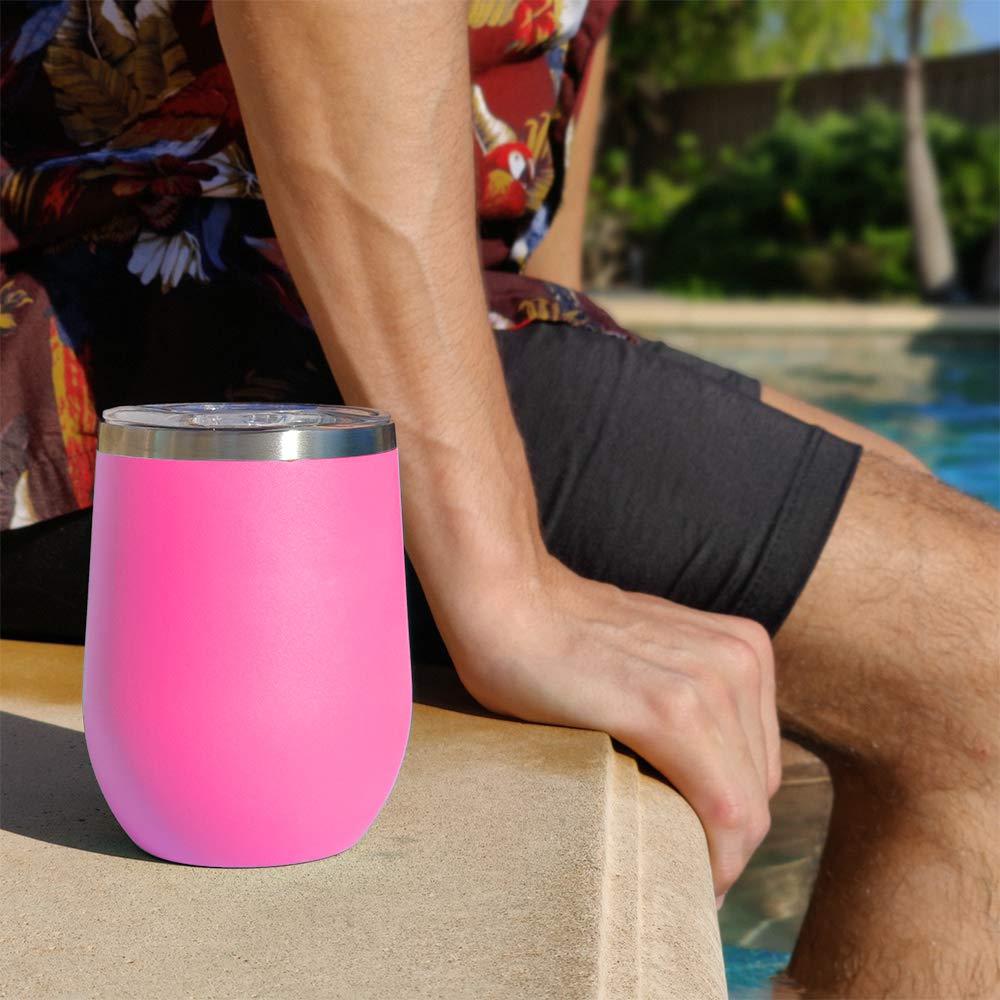 **LaserGram Double Wall Insulated Stainless Steel Wine Glass Tumbler - Personalized Engraved Coat of Arms Dominican Republic Design, 20oz, Pink - Perfect for Gifts, Parties & Outdoor Dining**