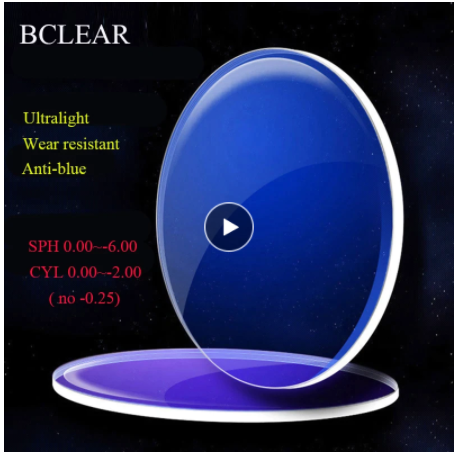BCLEAR 1.56 Single Vision Ultra Light Aspheric Anti-Blue Light Glasses Lenses for Myopia - Clear Color for Computer Use & Digital Eye Strain Protection