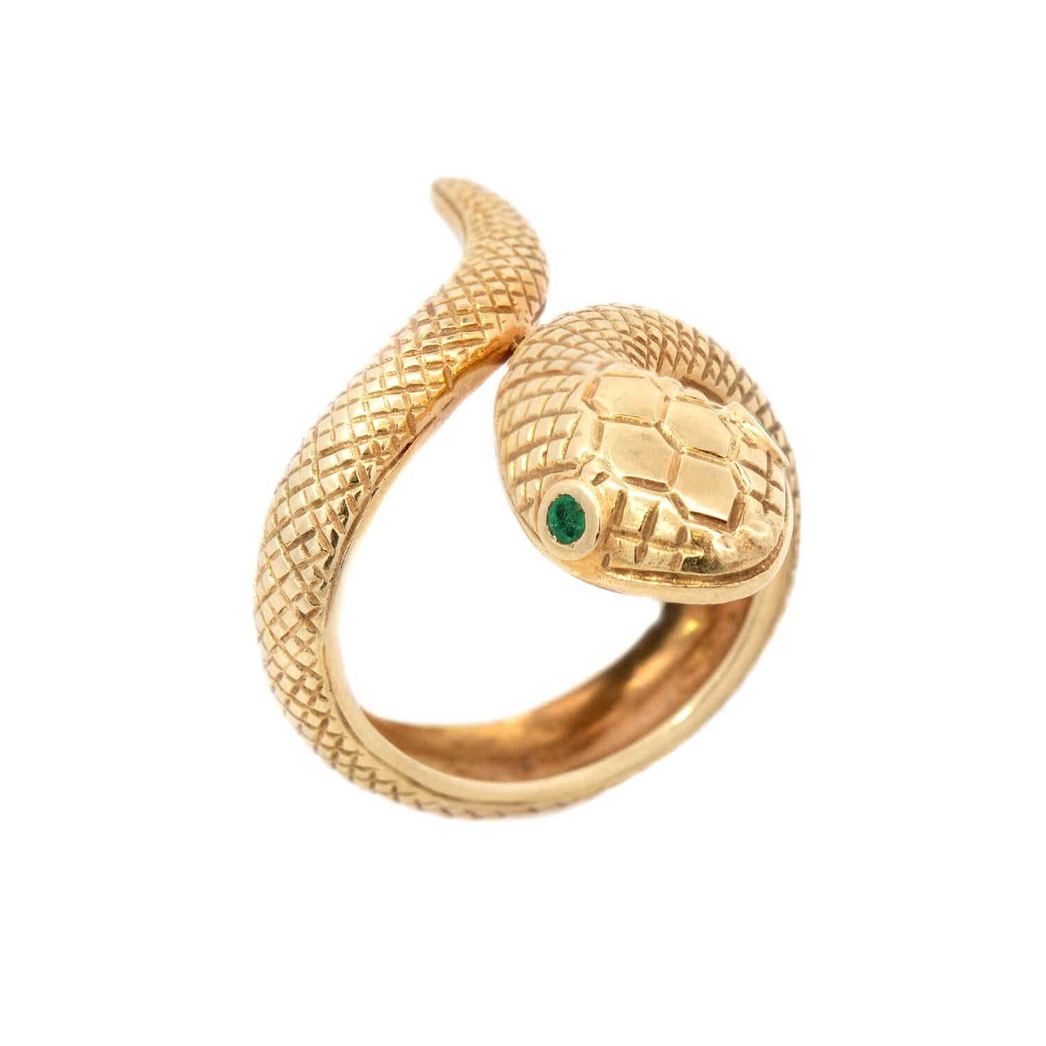 Vintage 14k Gold Emerald Snake Ring for Women - Elegant Jewelry Gift for Birthday, Anniversary & Special Occasions