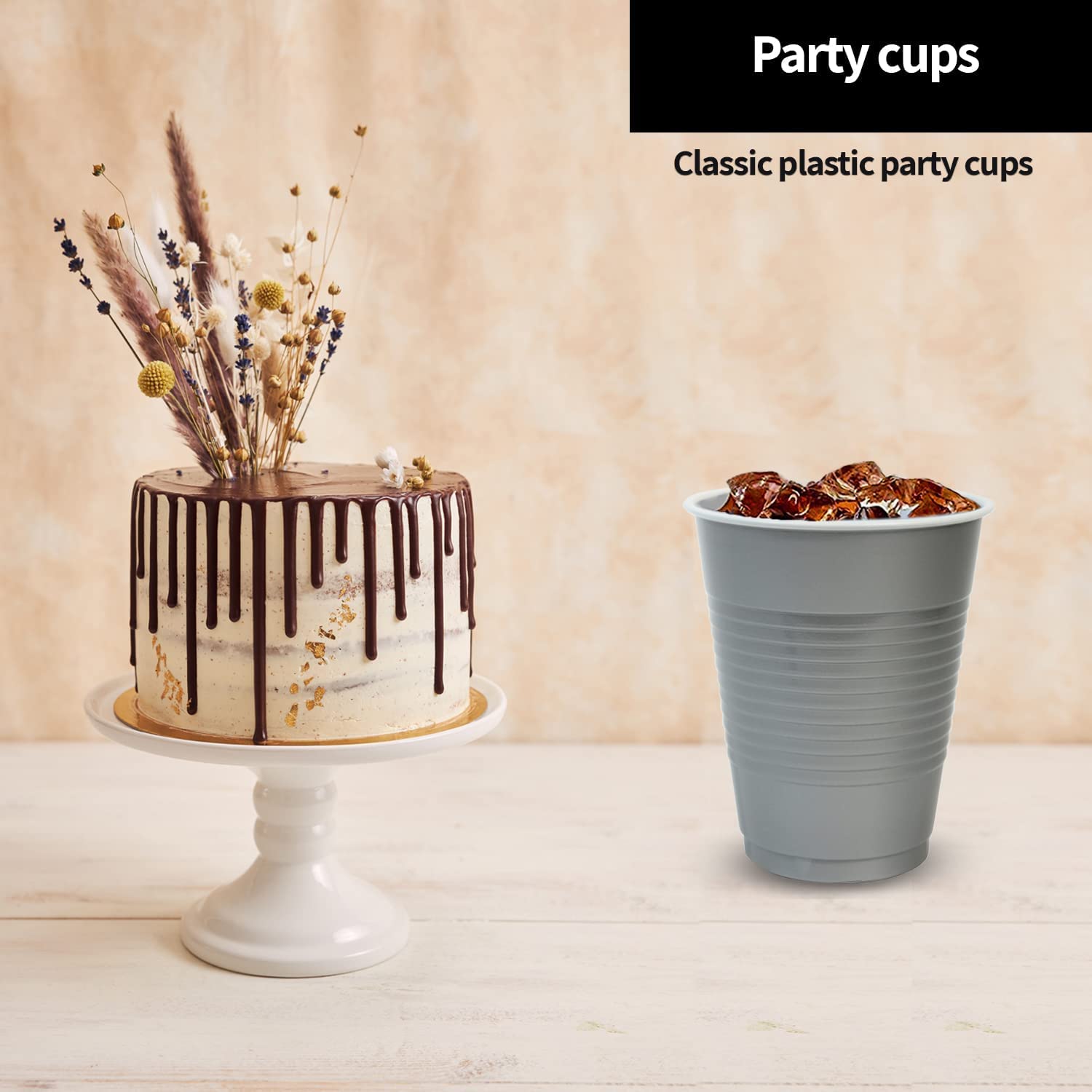 Hanna K Signature 600 Disposable Plastic Party Cups, 18oz Silver - Bulk Pack for Weddings, BBQs, Picnics & Outdoor Events