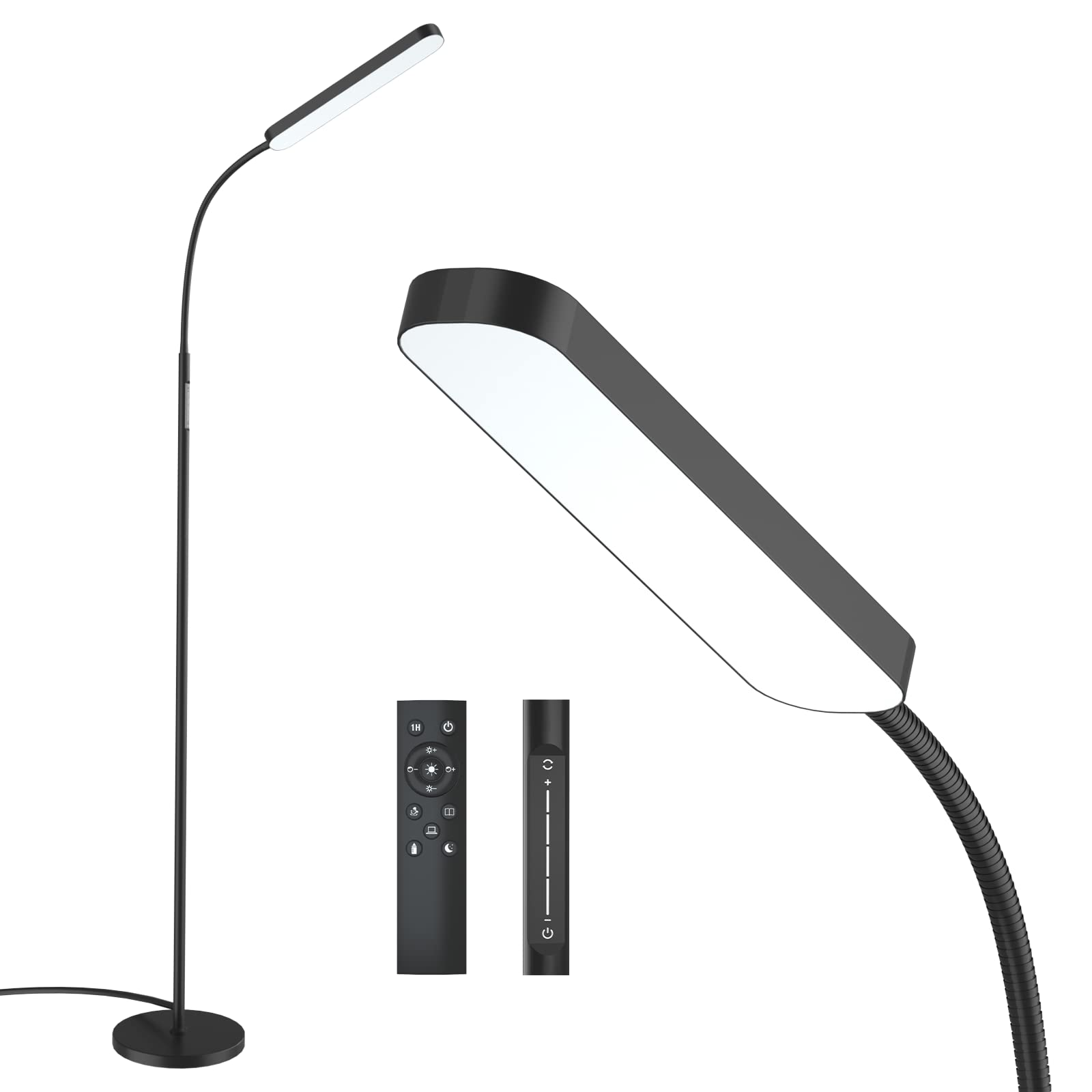 4-Color Temperature Adjustable LED Floor Lamp with Remote & Touch Control - Stepless Dimming Gooseneck Standing Light for Living Room, Bedroom & Office Reading