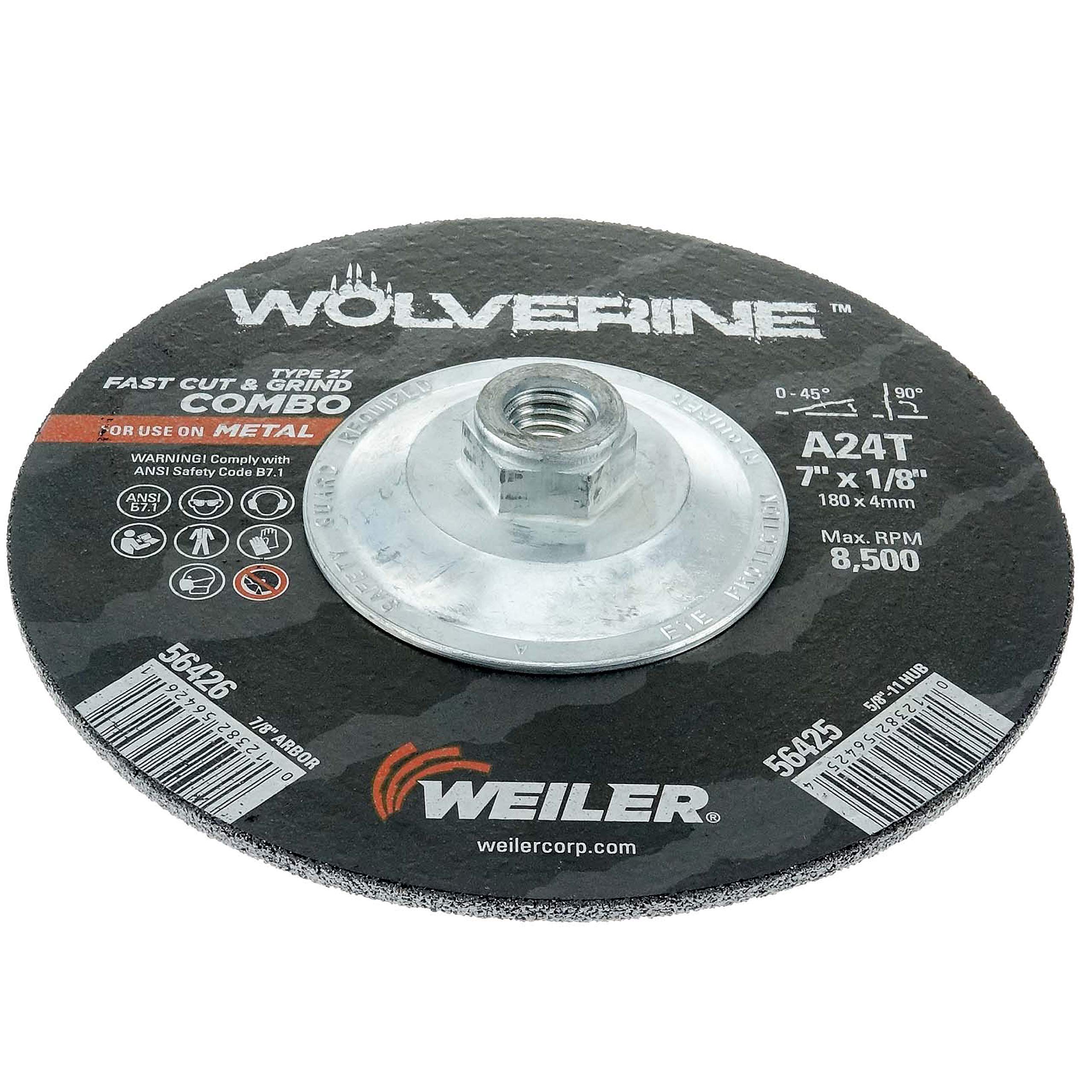 Weiler 56425 Wolverine Type 27 Cut and Grind Combo Wheel - 7