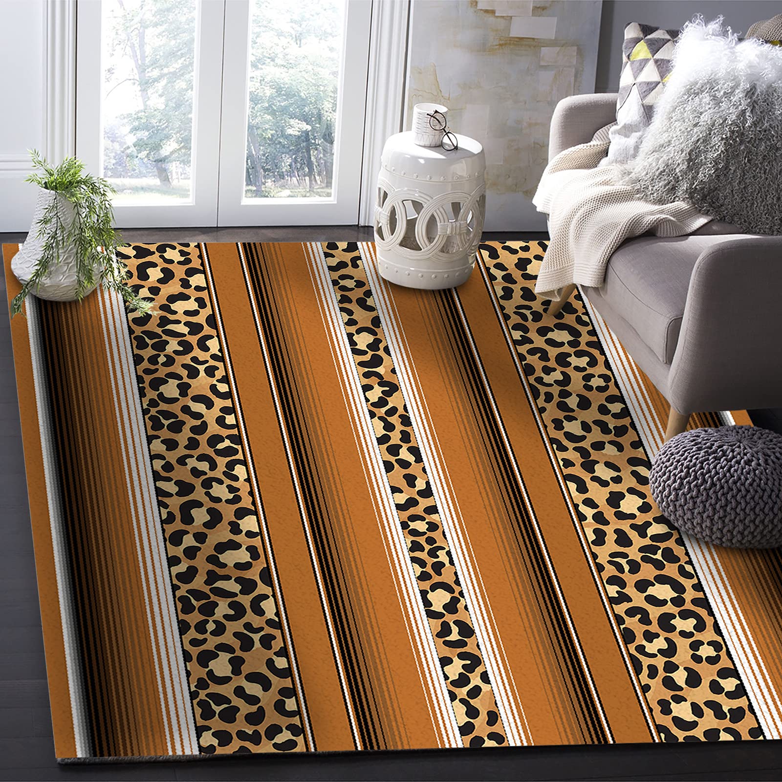 3'x5' Leopard Print Area Runner Rug - Washable Indoor/Outdoor Carpet for Kitchen, Living Room, Bathroom, Bedroom & Laundry | Abstract Geometric Animal Skin Design for Home Decor, Office & Classroom Use