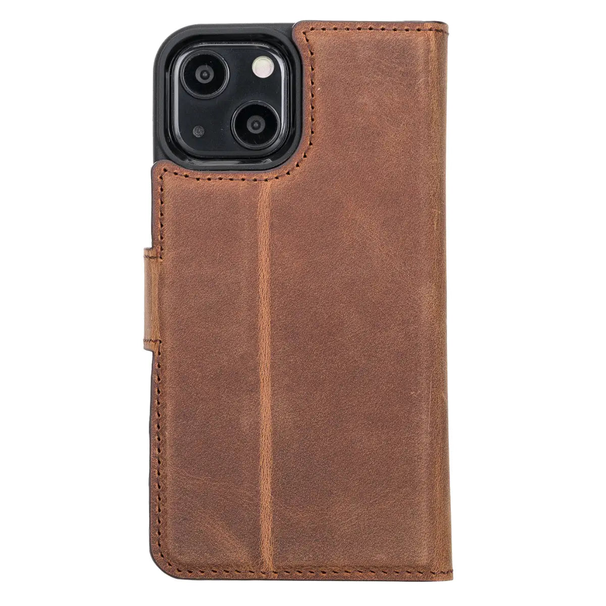 Distressed Brown Leather Wallet Case for iPhone 13 Mini - Slim Protective Phone Cover with Card Holder - Perfect for Everyday Use, Travel & Business