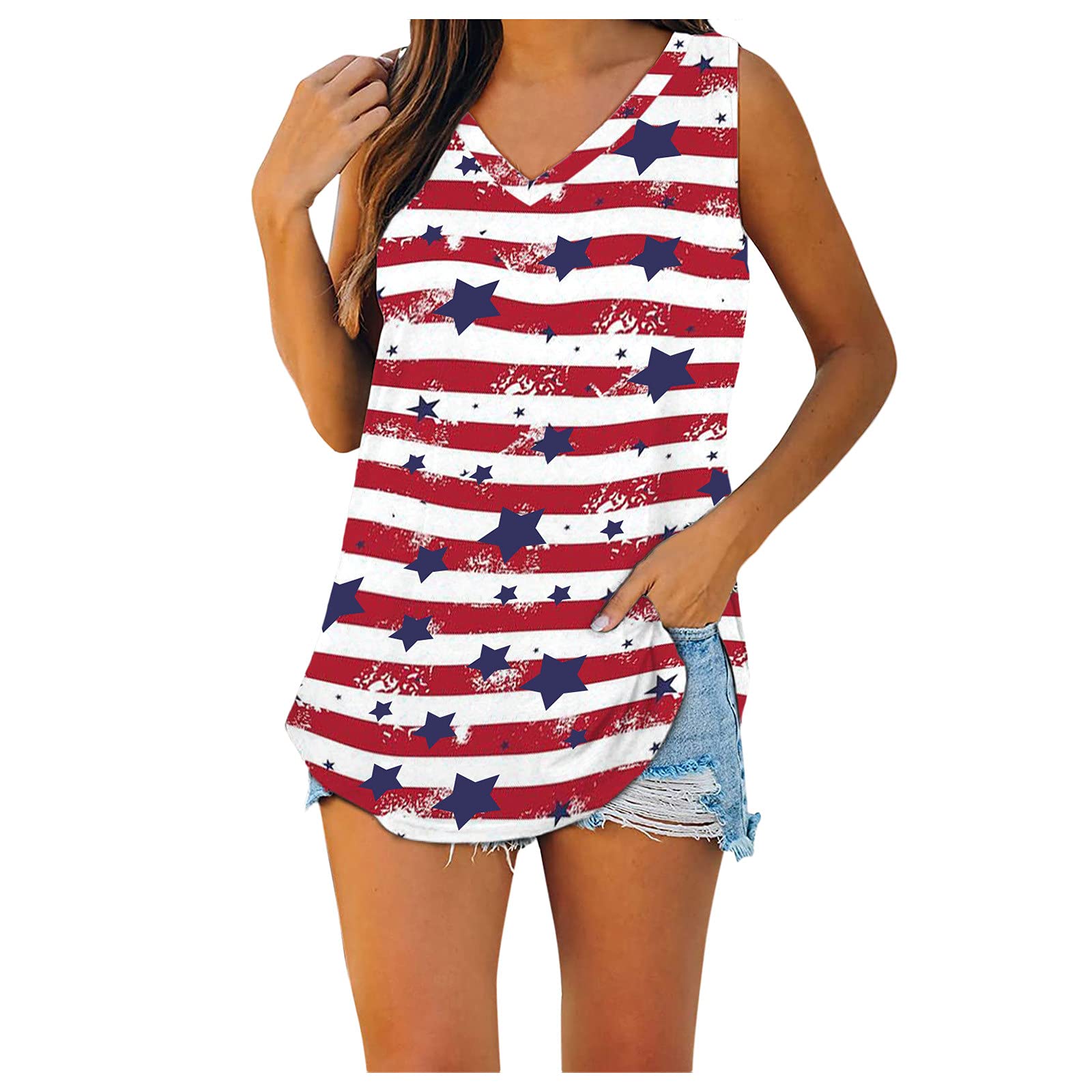 JQUEBGU Women's Trendy Flowy V-Neck Sleeveless Tank Tops - Casual Loose Fit Printed T-Shirts for Summer, Yoga, Beach & Everyday Wear