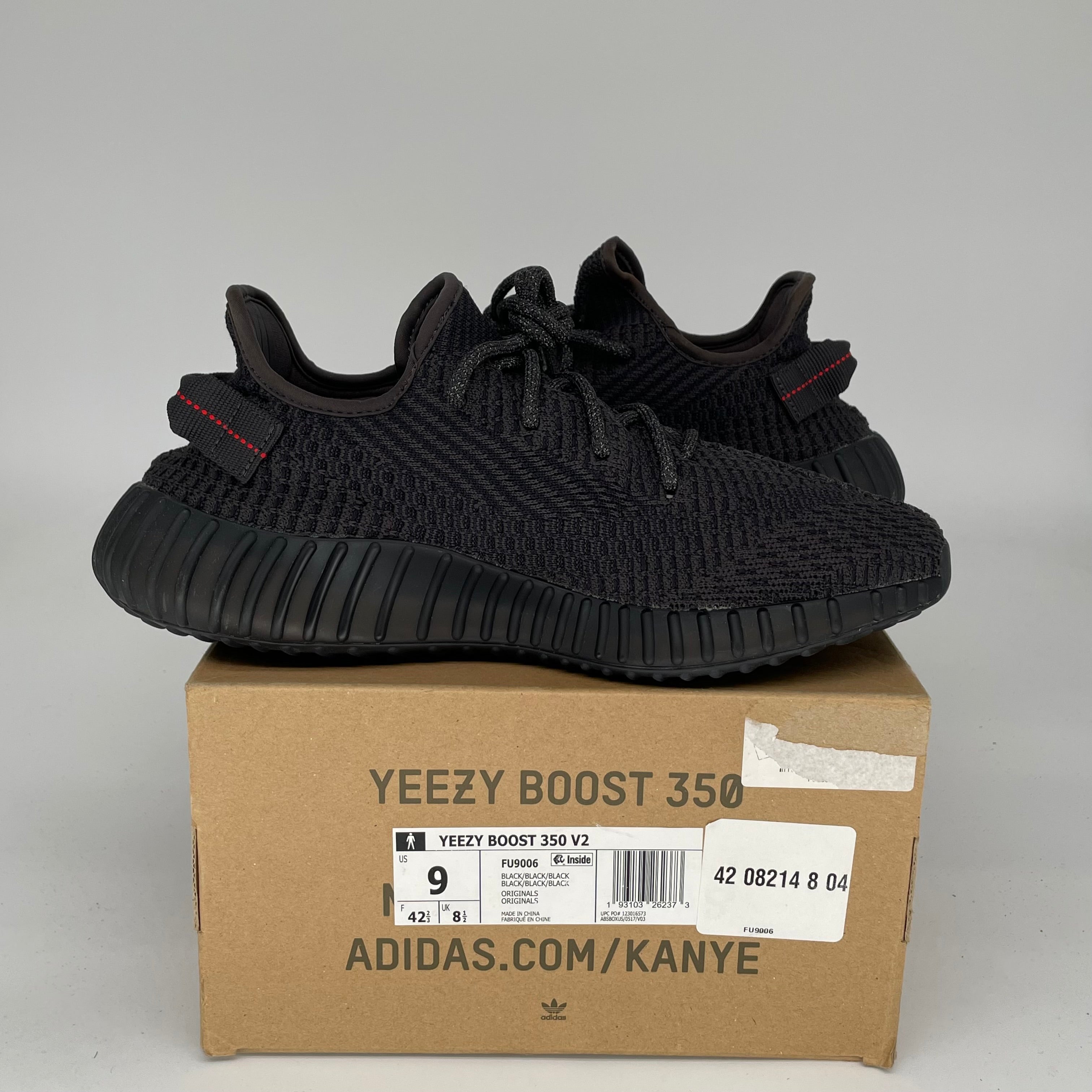 Adidas Yeezy Boost 350 V2 Black Non-Reflective Men's Running Shoes Size 9 - Style Code FU9006 | Perfect for Casual Wear, Gym & Street Fashion