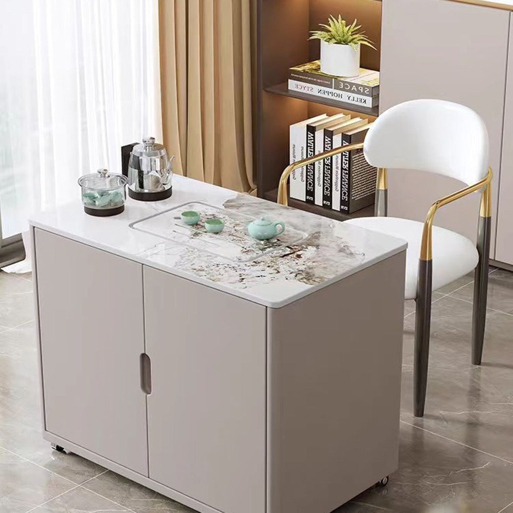 Premium White Rock Slabs Movable Tea Table - Natural Stone Coffee Table for Living Room, Patio & Garden - Durable & Stylish Home Decor