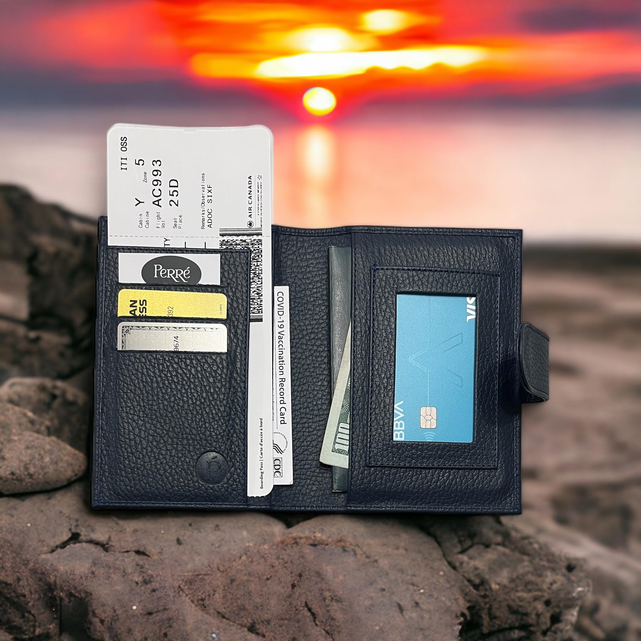 PERRÉ Genuine Leather Passport Holder Cover - RFID Blocking Travel Wallet for Men & Women - Black Leather Passport Case for International Flights & Business Trips