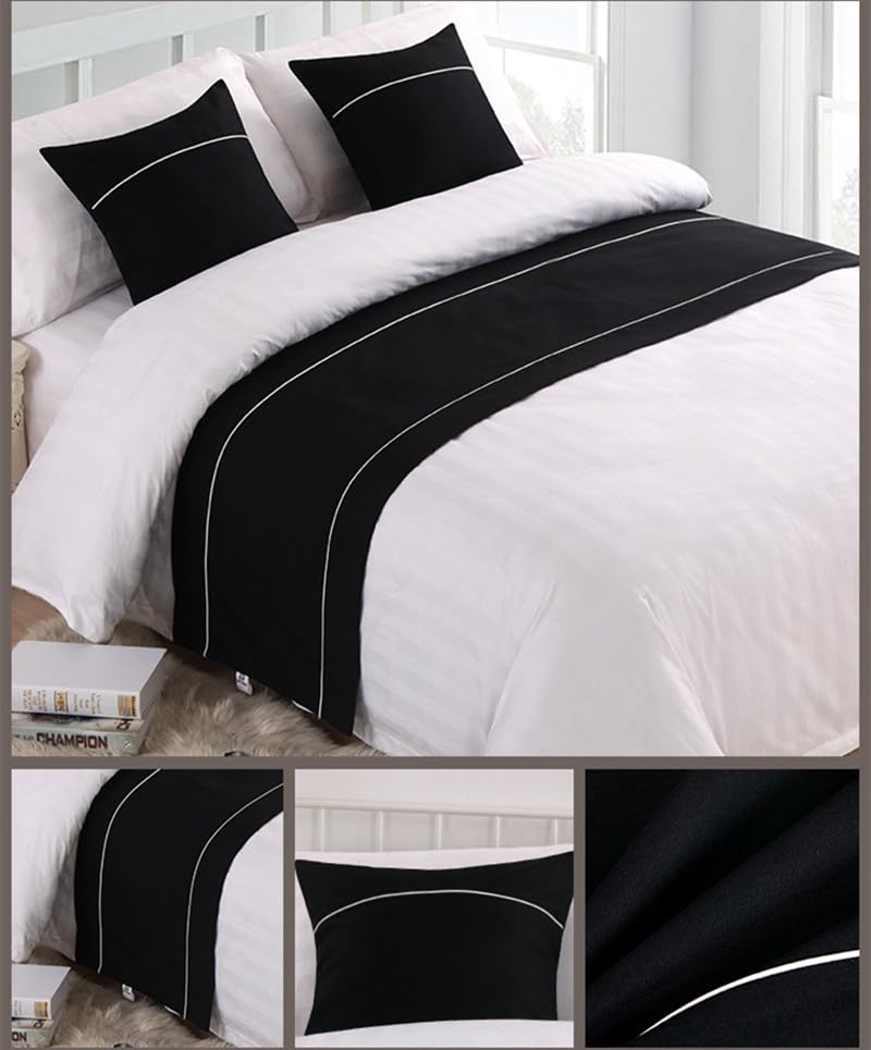 Modern Bed Runner Decorative Bed End Scarf - Black 70x19.5 Inches (180x50cm) - Luxury Bedding Accent for Home, Hotel, Guesthouse - Perfect for Queen & King Size Beds