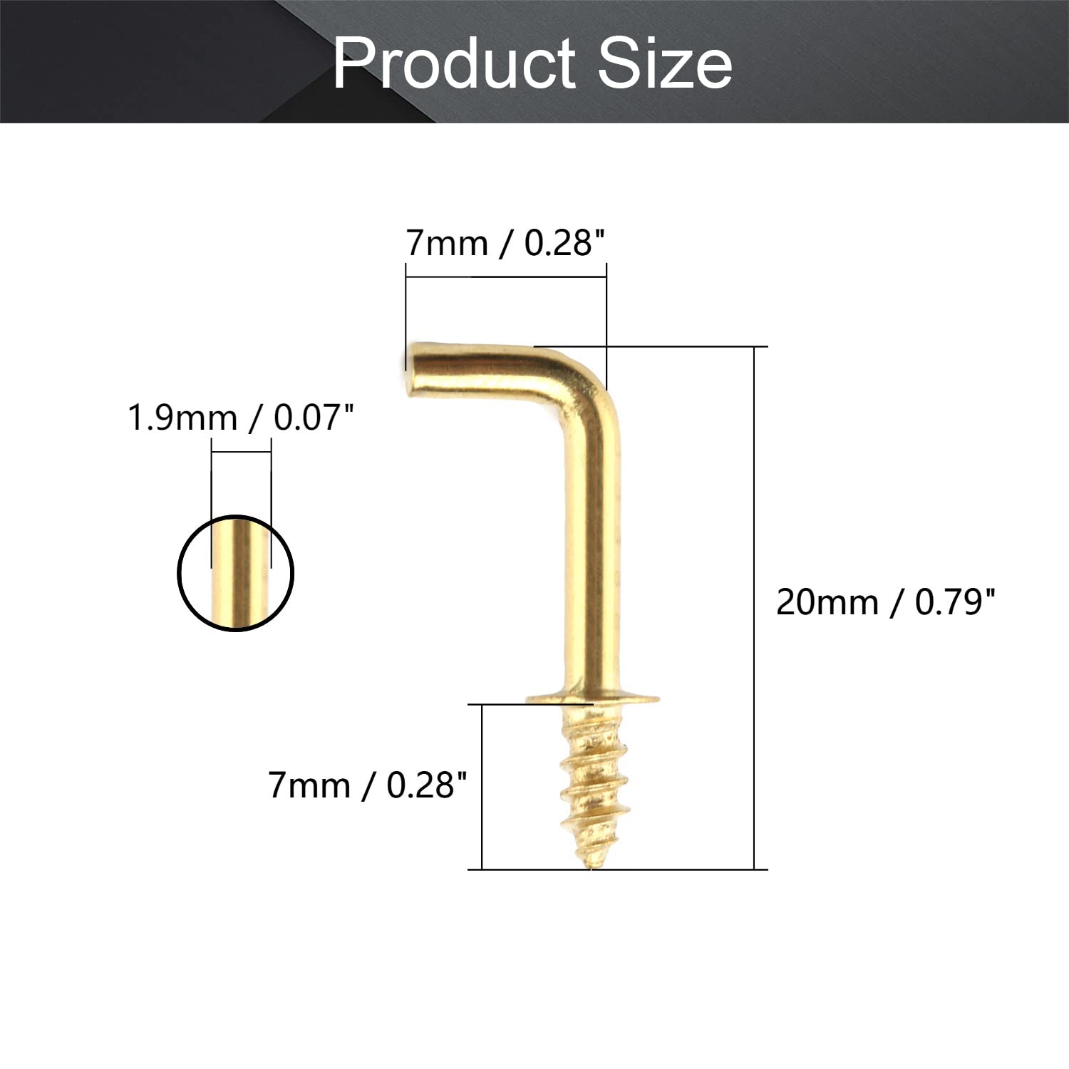 MroMax 100Pcs Brass Screw-in Hooks - 1/2