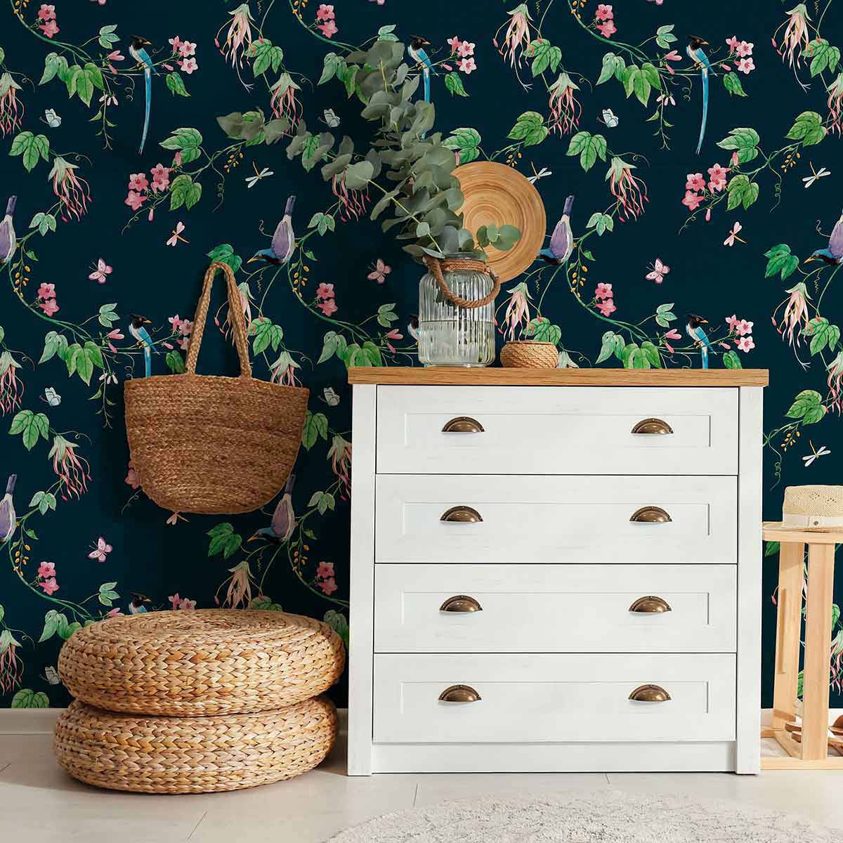 Green Flower Peel and Stick Removable Wallpaper 4130 - Self-Adhesive Decorative Wall Covering for Home, Office & Nursery Decor | Easy DIY Installation