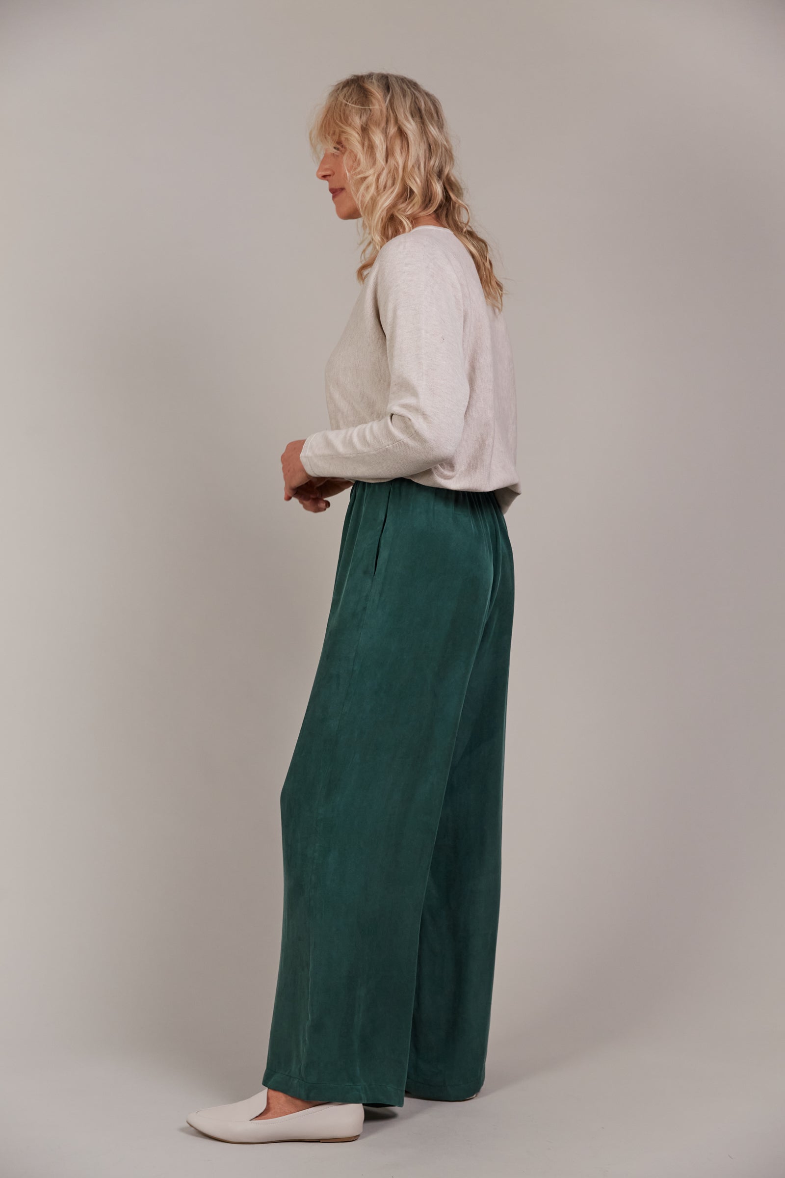 Eden Cupro Pants for Women - Aventurine Green High Waist Wide Leg Pants | Comfortable & Breathable for Work, Travel & Casual Wear