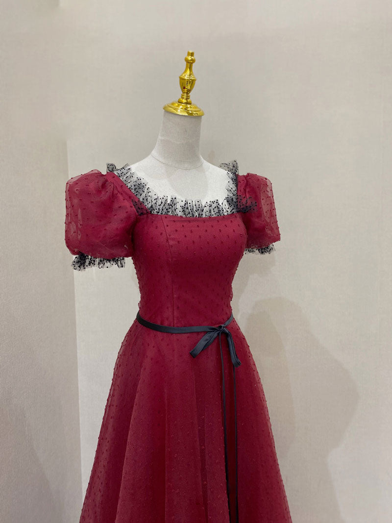 Elegant Burgundy Tulle Lace Long Prom Dress - Formal Evening Gown for Homecoming, Wedding, Ball Gown & Special Occasions
