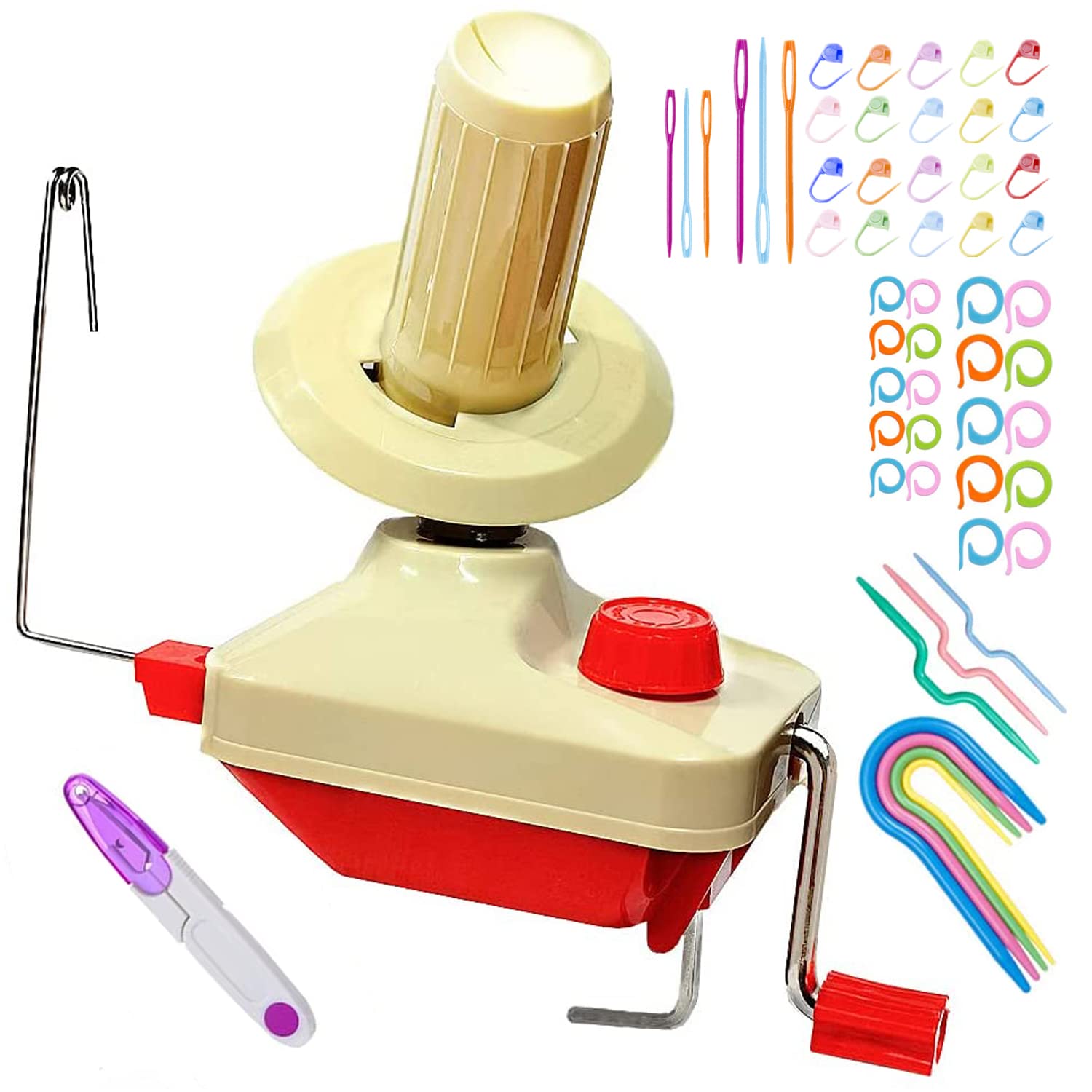 Premium Yarn Ball Winder & Swift Combo - Easy Installation Yarn Storage Tool with 53-Piece Knitting Needles & Scissors - Perfect for Knitting, Crocheting, and DIY Yarn Projects