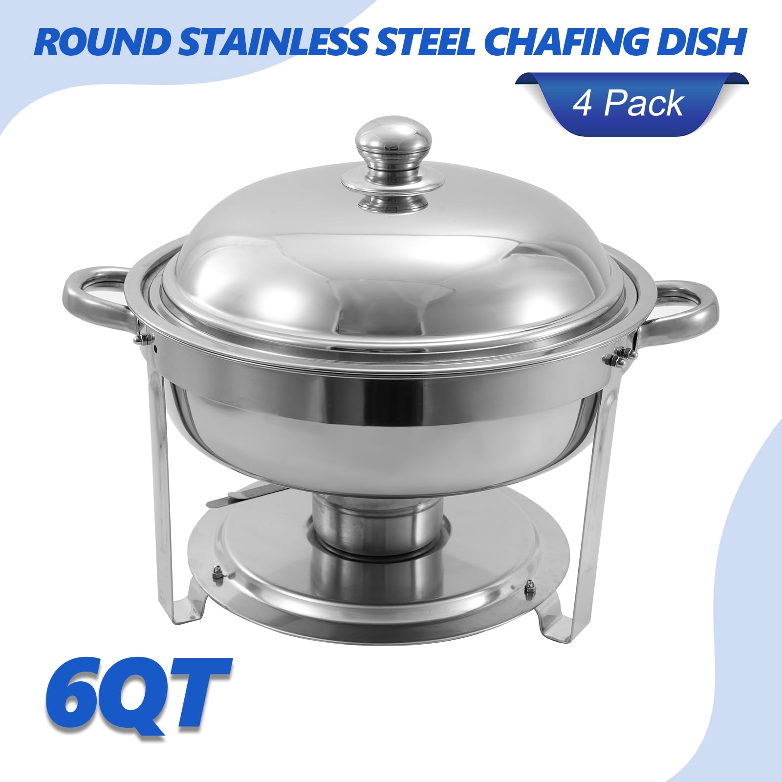 6 Qt 4-Piece Stainless Steel Chafing Dish Buffet Set - Round Catering Food Warmer with Water Trays, Lid & Sturdy Stand - Perfect for Parties, Banquets & Buffet Serving