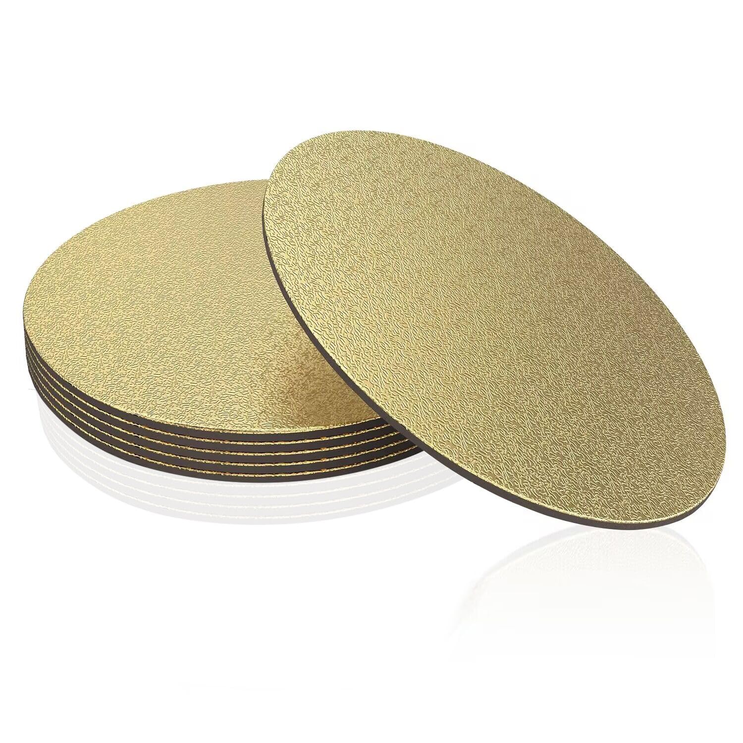 WANBAO 6 Pack 8 Inch Round Cake Boards - Sturdy Cardboard Cake Circles for Baking, Wedding, Birthday Cakes, Desserts, Pizza Decorating & Display - Gold (Perfect for Professional Bakeries & Home Baking)