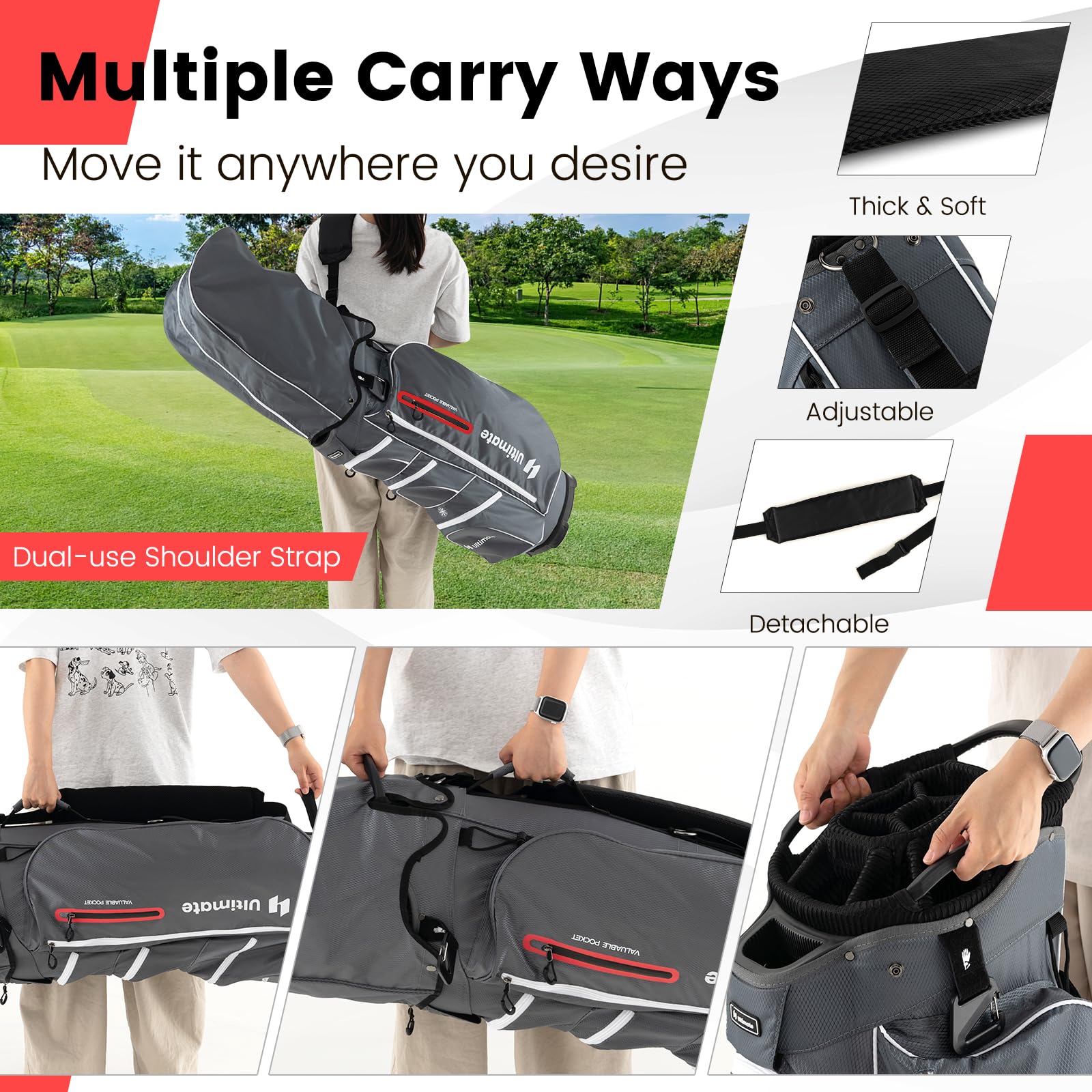 Premium 15-Way Golf Cart Bag with 7 Zippered Pockets & Cooler | Lightweight Golf Club Organizer with Rain Hood, Umbrella Holder & Shoulder Strap | Perfect for Men & Women Golfers on Course or Driving Range