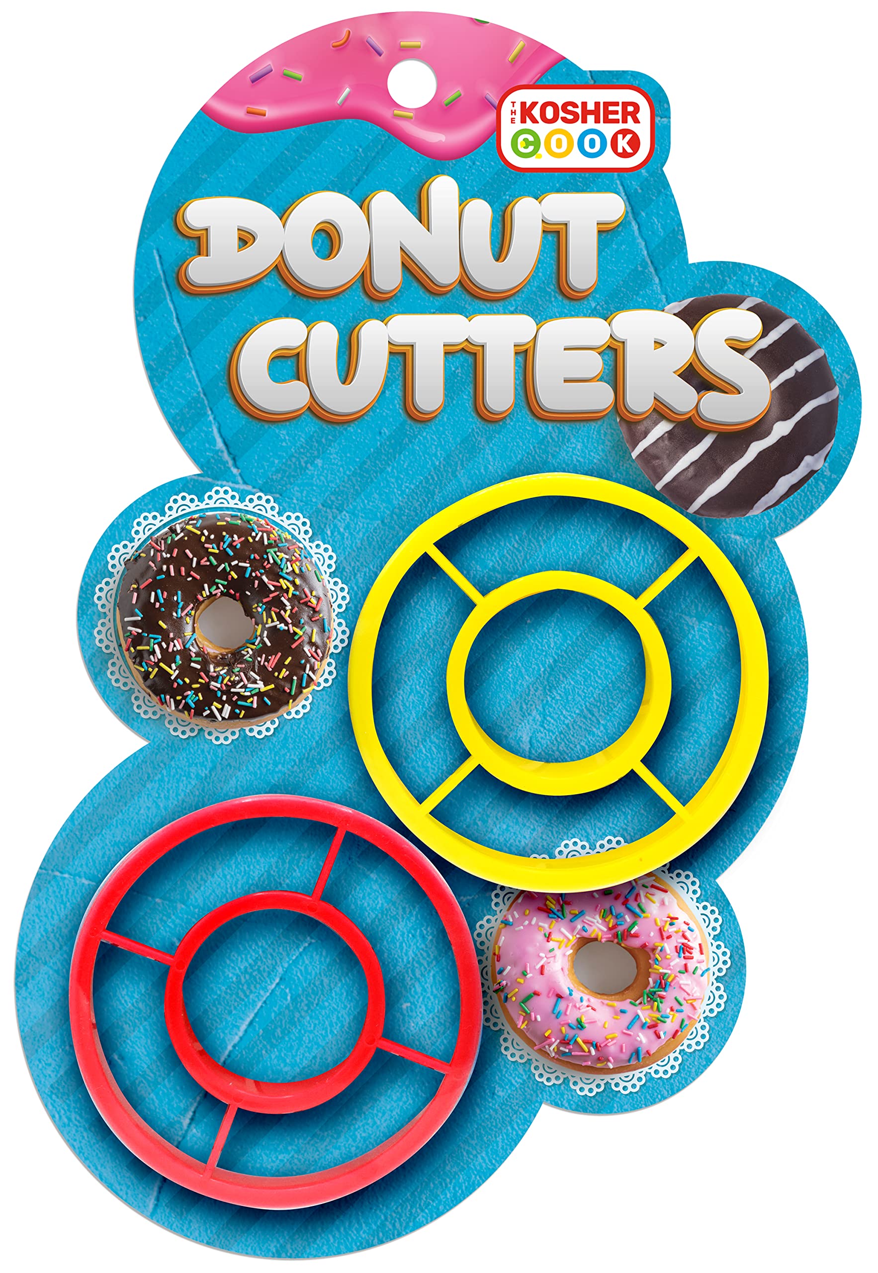 Hanukkah Donut Cookie Cutters Set of 2 - Plastic Kosher Donut Shaped Cookie Cutters for Baking - Perfect for Hanukkah Desserts, Holiday Cookies & Jewish Festival Treats