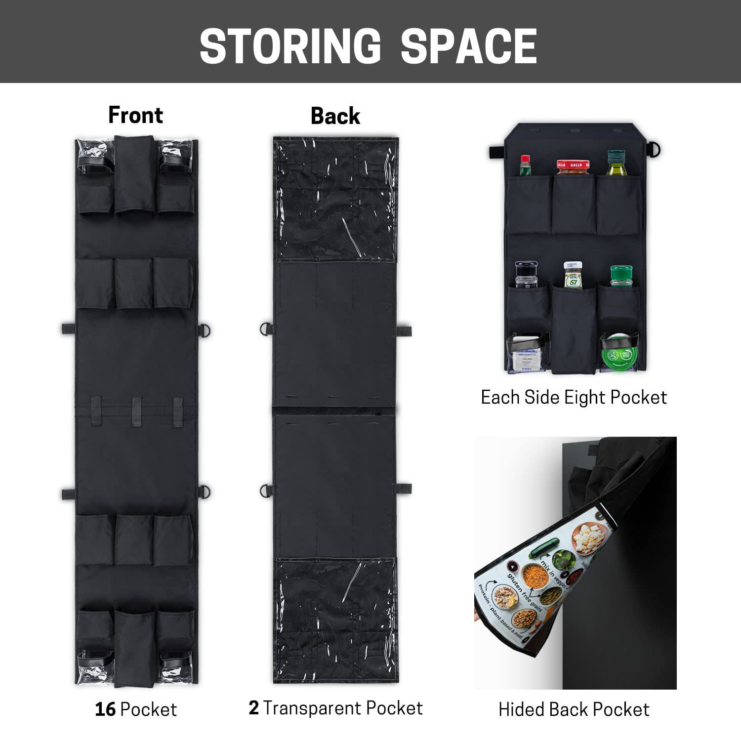 SWISSELITE Mini Fridge Caddy Organizer - 18-Pocket Over the Fridge Storage Organizer, Waterproof Hanging Organizer for Dorm, Kitchen, Office & Home - Perfect for Storing Spices, Snacks, Condiments & Kitchen Essentials
