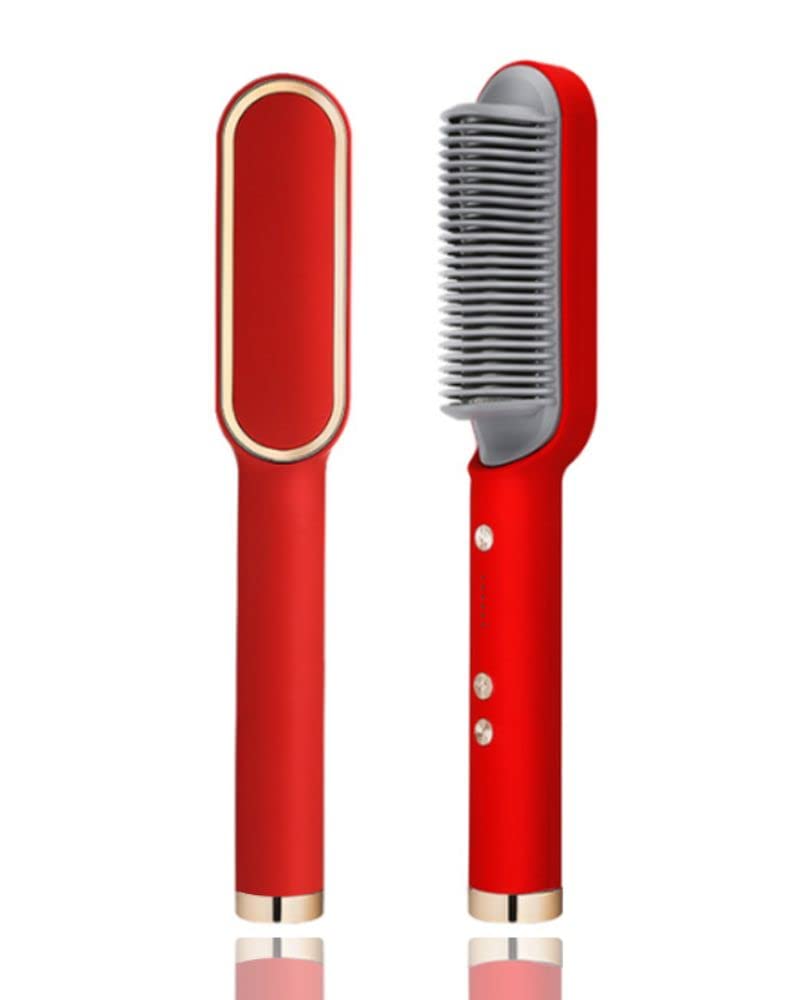 Electric Hair Straightening Brush - Fast PTC Heating Styler for All Hair Types | Smooth & Straight Hair for Men & Women | Perfect for Home Use, Travel & Salon Styling