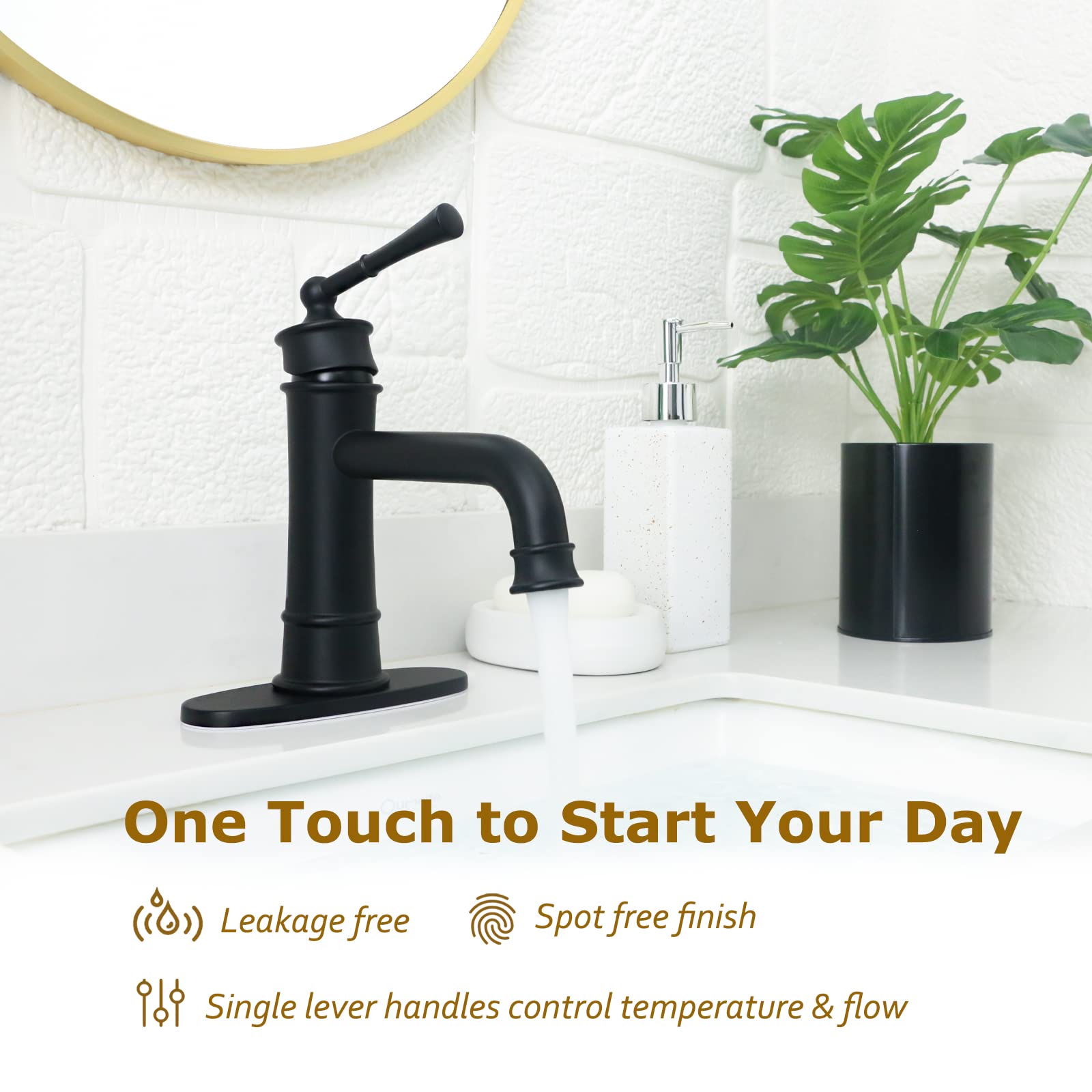 Antique Brass Single Handle Bathroom Faucet - Matte Black for Vanity Sink & RV