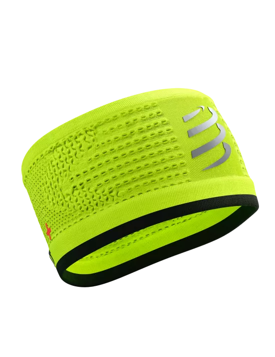 Compressport Unisex Headband On/Off Flash - Sweat-Wicking Sports Headband for Running, Cycling & Workouts - Fluo Yellow/Black - Stay Cool & Dry During Intense Exercise
