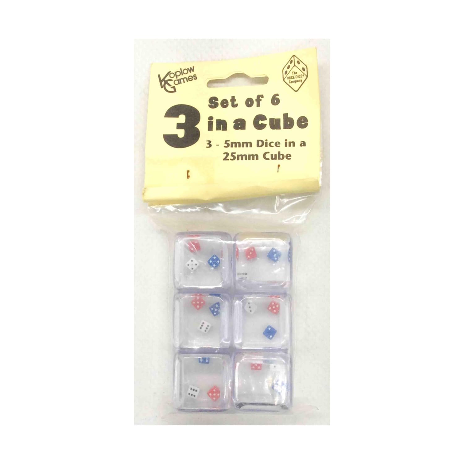 Koplow Games 3 in a Cube (Red-White-Blue) Clear 25mm D6 Dice Set of 6 - Perfect for Board Games, RPGs, and Educational Activities