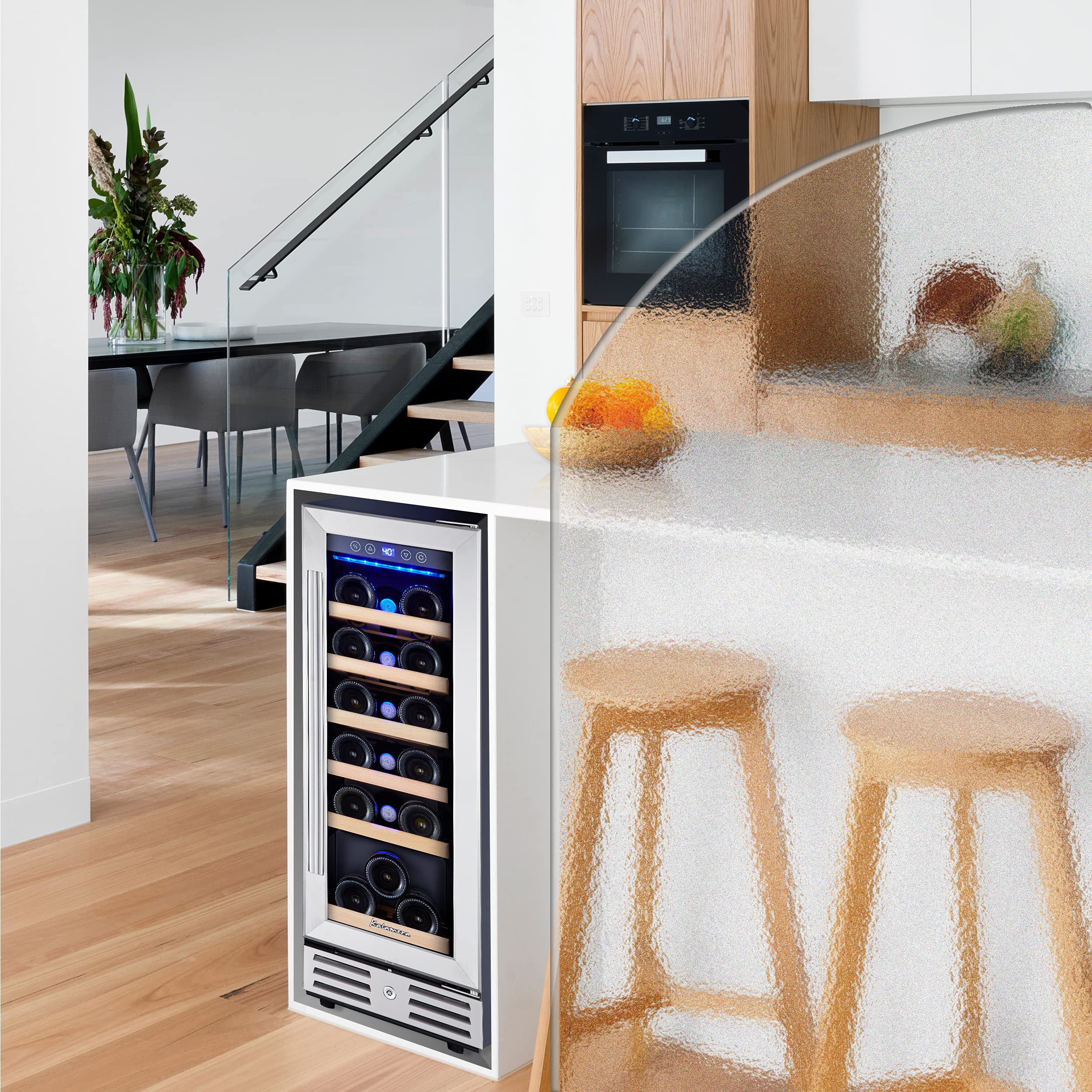 Kalamera 18 Bottle Mini Wine Cooler Refrigerator - 12 Inch Built-in or Freestanding Wine Fridge with Stainless Steel Frame, Double-Layer Tempered Glass Door & Temperature Memory Function - Perfect for Home Bar, Kitchen, Office or Entertainment Room