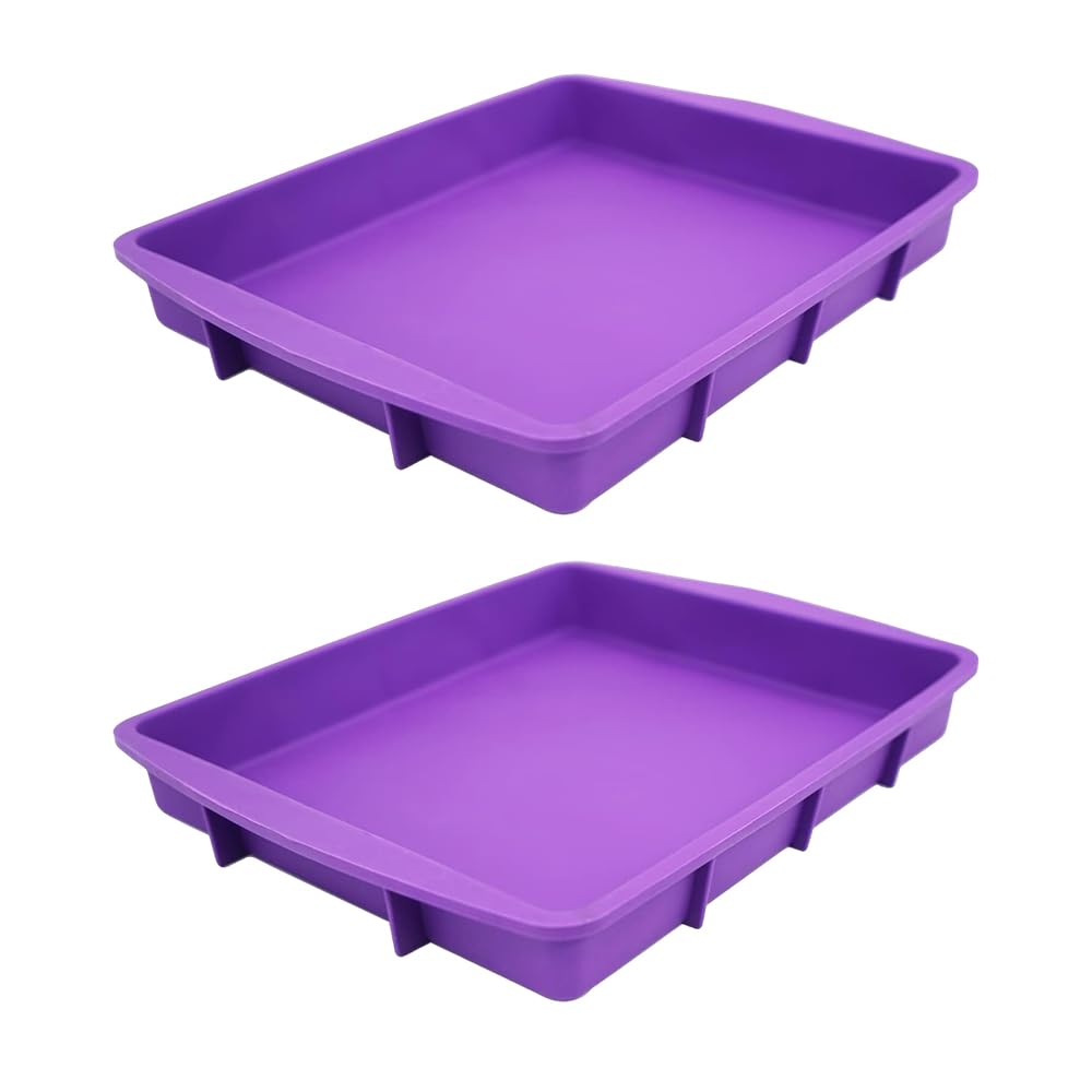 Lmaray 11 x 9.5 Inch Purple Silicone Baking Pan Set of 2 - Non-Stick, Dishwasher Safe, Oven & Microwave Safe - Perfect for Cakes, Brownies, Bread & More - BPA Free & Easy Cleanup for Home Baking & Cooking