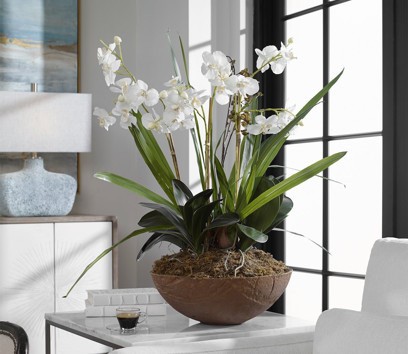 Uttermost White Ceramic Moth Orchid Planter - Elegant Home Decor for Living Room, Office & Indoor Plants