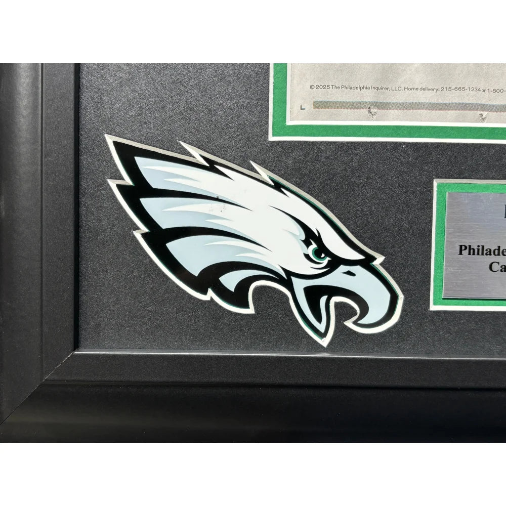 Philadelphia Eagles Super Bowl 59 Champions Framed Newspaper with Confetti - Authentic Inquirer Front Page - Perfect for Eagles Fans, Sports Memorabilia Collectors & Man Cave Decor