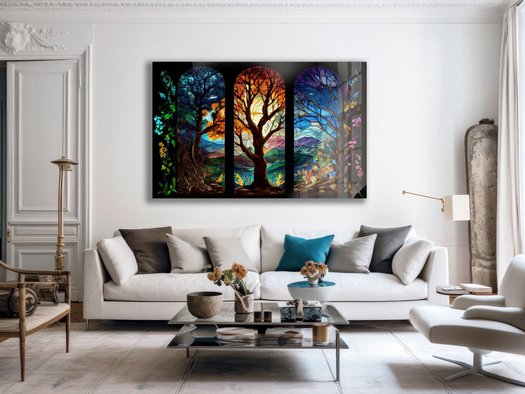 Magical Forest Stained Glass Window Film - Self-Adhesive Decorative Privacy Film for Home & Office Windows - Perfect for Living Rooms, Bedrooms, and Office Spaces