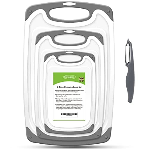 Premium Non-Slip Plastic Cutting Boards Set of 4 - BPA Free, Dishwasher Safe with Juice Grooves & Easy Grip Handles for Meat, Vegetables & Fruits - Perfect for Home Kitchens & Professional Chefs