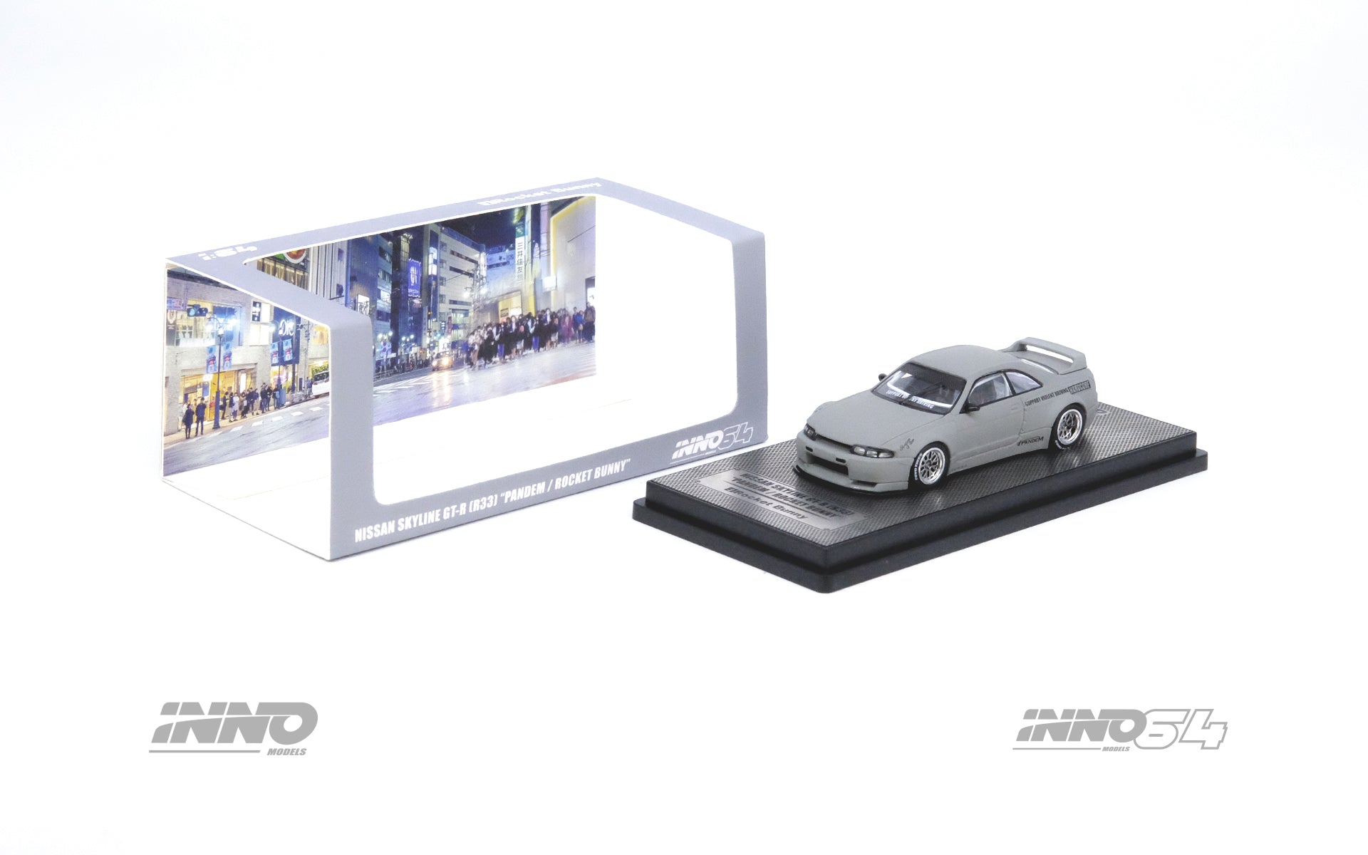 INNO64 1/64 Scale Nissan Skyline GT-R R33 Pandem Rocket Bunny Diecast Model Car in Cement Matte Gray - Perfect for Collectors, Display, and Racing Dioramas