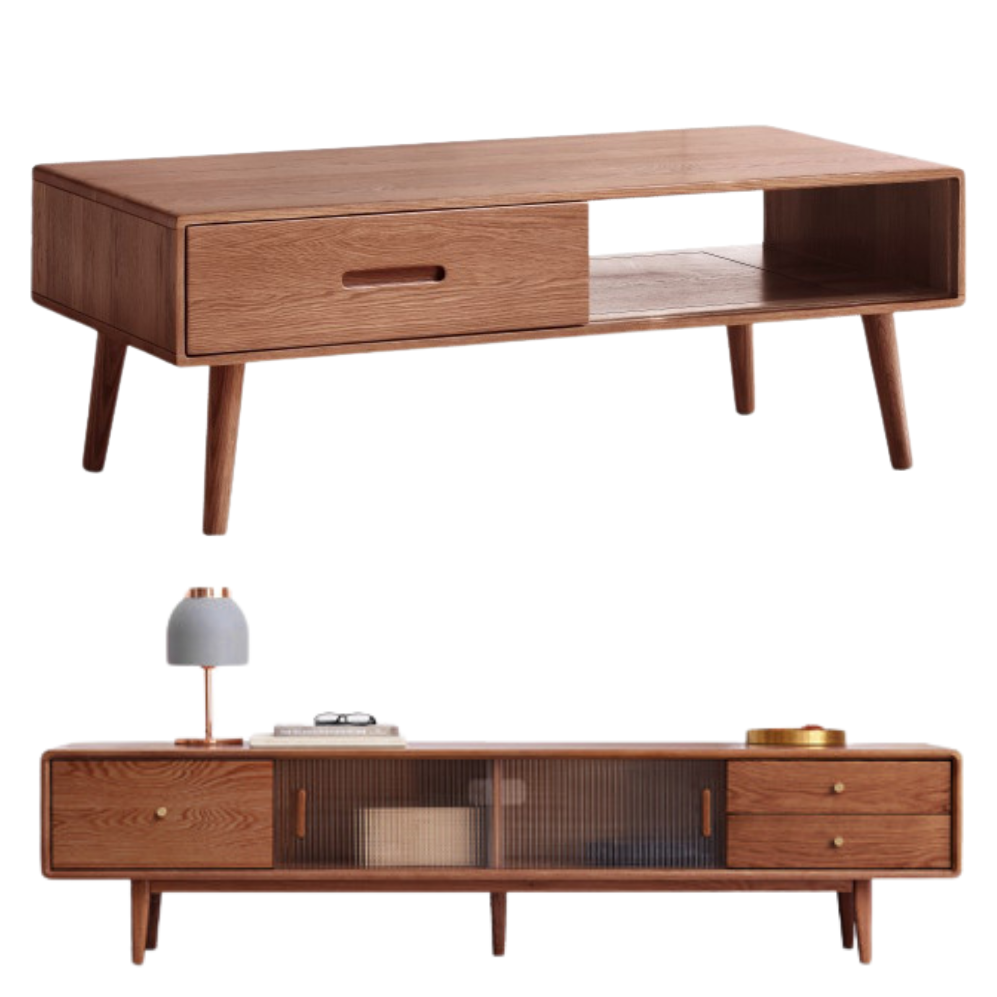 Premium OAK Solid Wood Modern Coffee Table - American Style Living Room Furniture for Home Decor & Relaxation