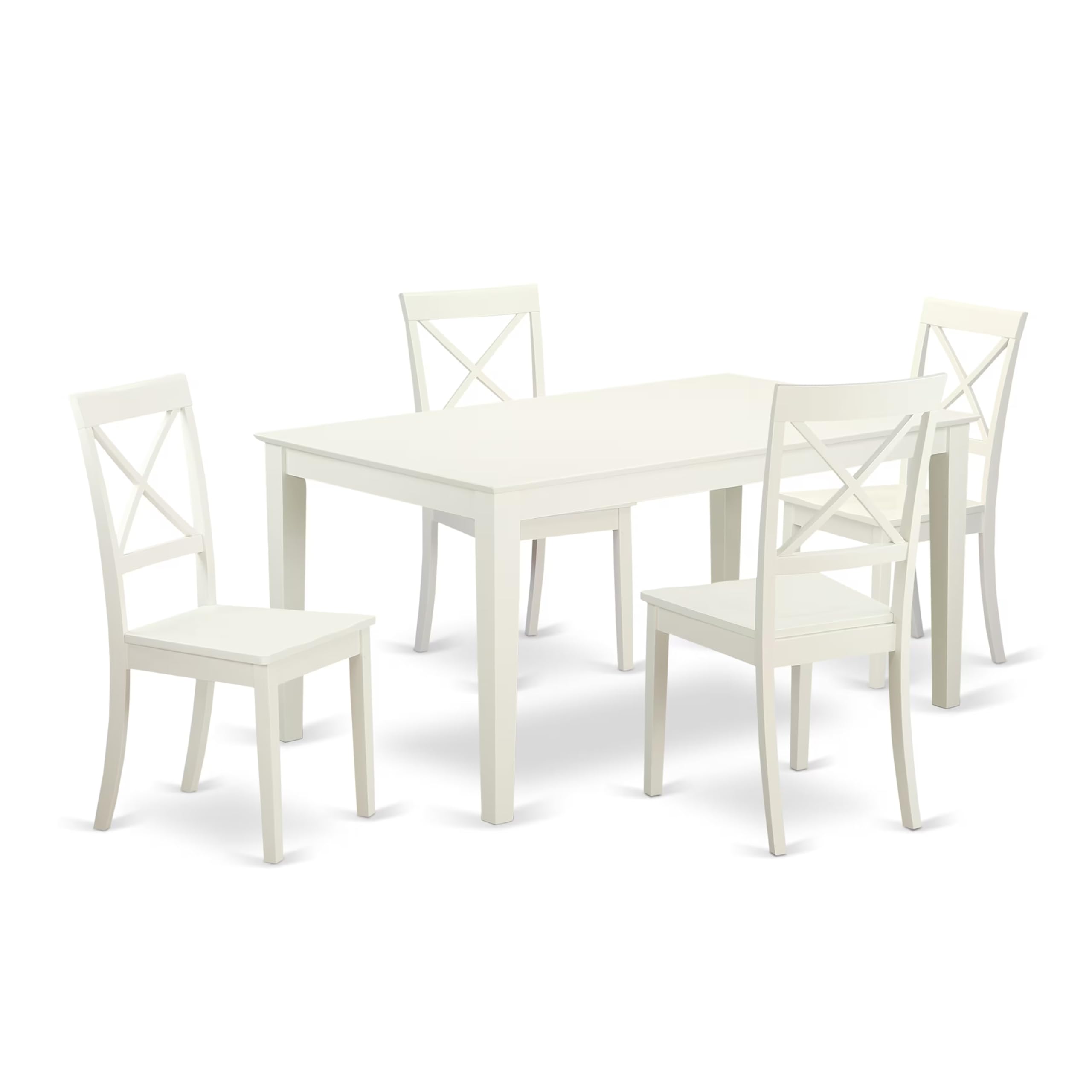 East West Furniture CABO5-LWH-W 5-Piece White Linen Dining Set with 36x60 Inch Rectangle Table & 4 Chairs - Perfect for Small Kitchens, Breakfast Nooks & Cozy Apartments