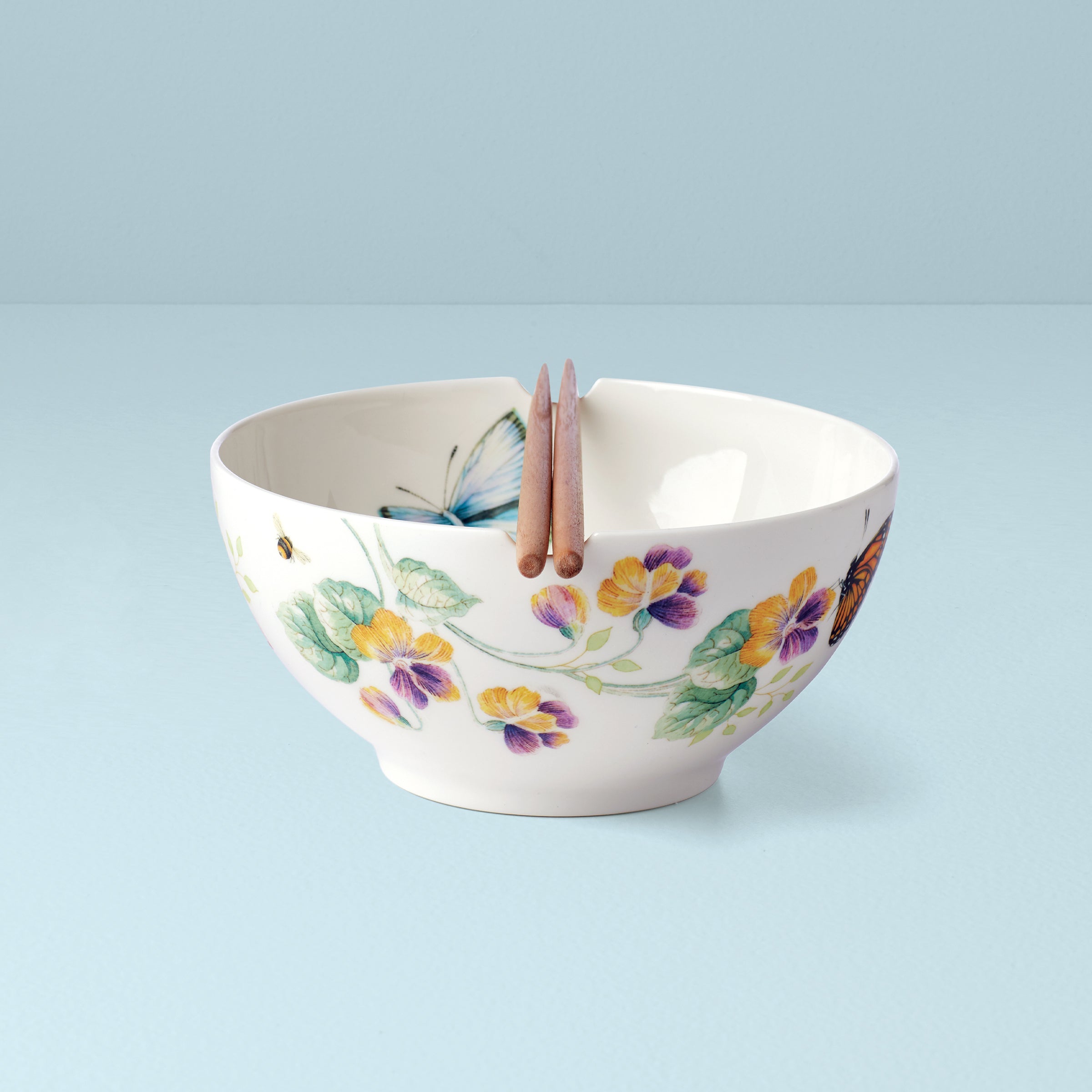 Butterfly Meadow Ceramic Rice Bowl & Chopsticks Set - Elegant Asian Dining Tableware for Sushi, Ramen, and Home Decor