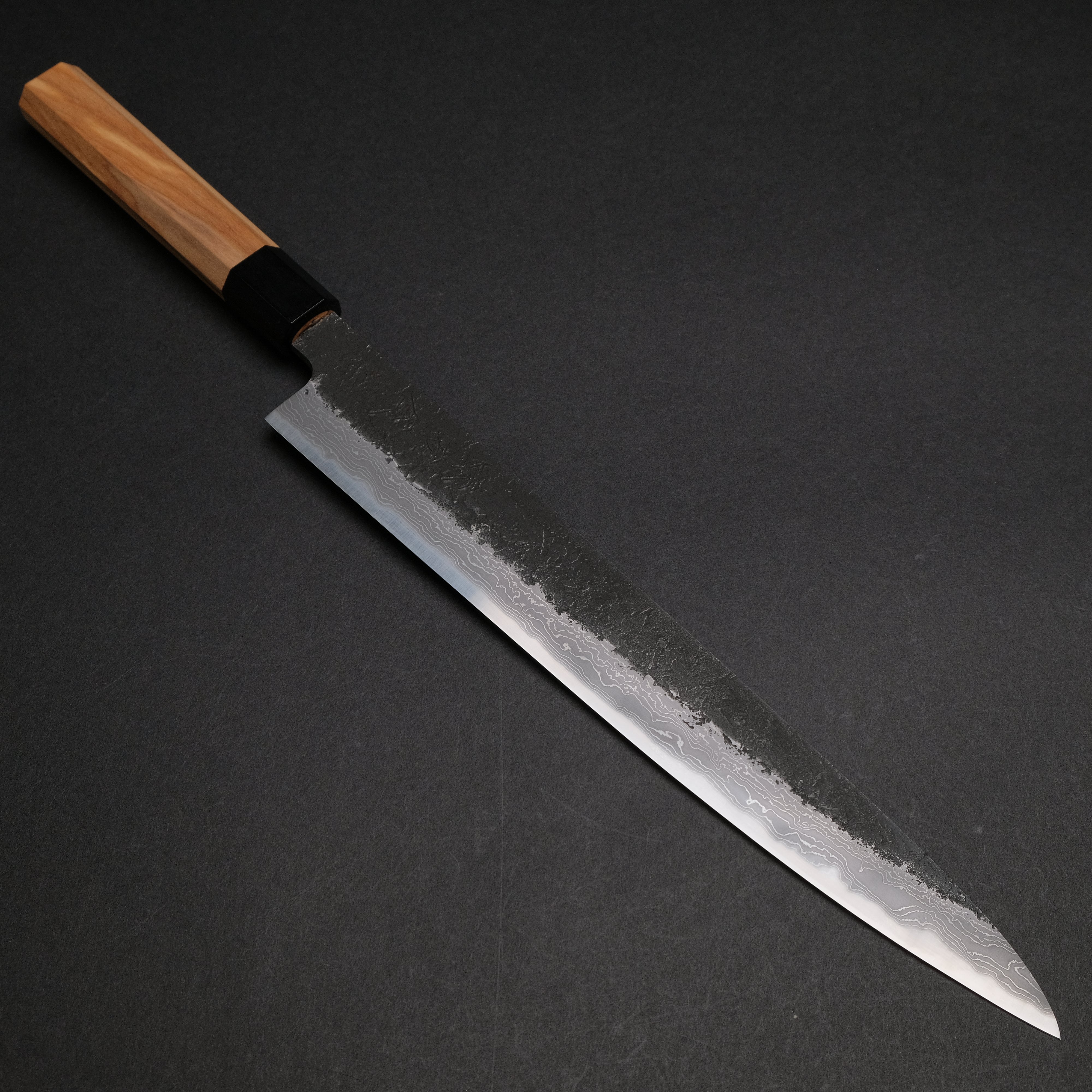 Premium Ajikataya White #2 Nashiji Damascus Sujihiki Knife 270mm - Olive Wood & Buffalo Horn Handle - Japanese Chef Knife for Slicing Meat, Sushi & Precision Cutting - Professional Kitchen & Home Cooking Essential