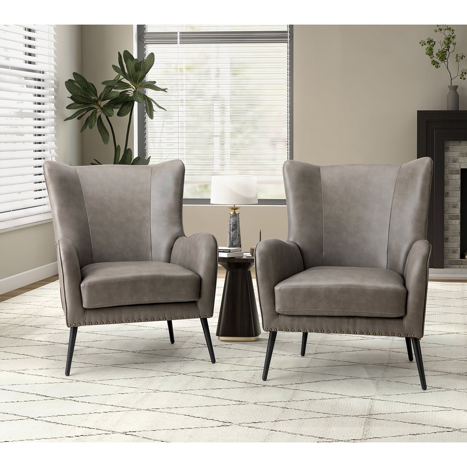 Stylish Shepherd Wingback Vegan Leather Armchair - Modern PU Leather Accent Chair for Living Room, Bedroom & Office - Comfortable Mid-Century Design with Optional Types